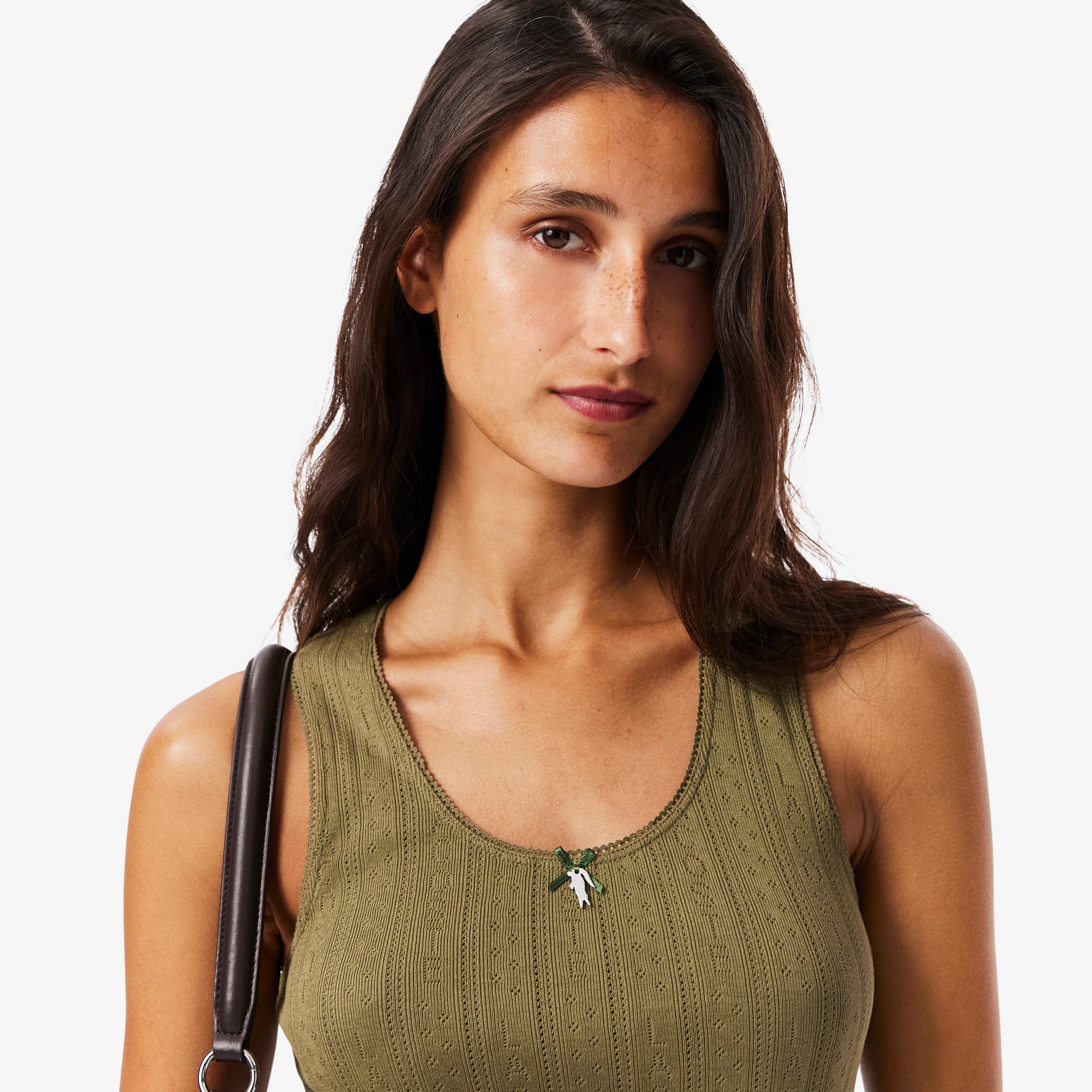 Women's Slim Fit Pointelle Knit Cotton Tank Top - Khaki Green