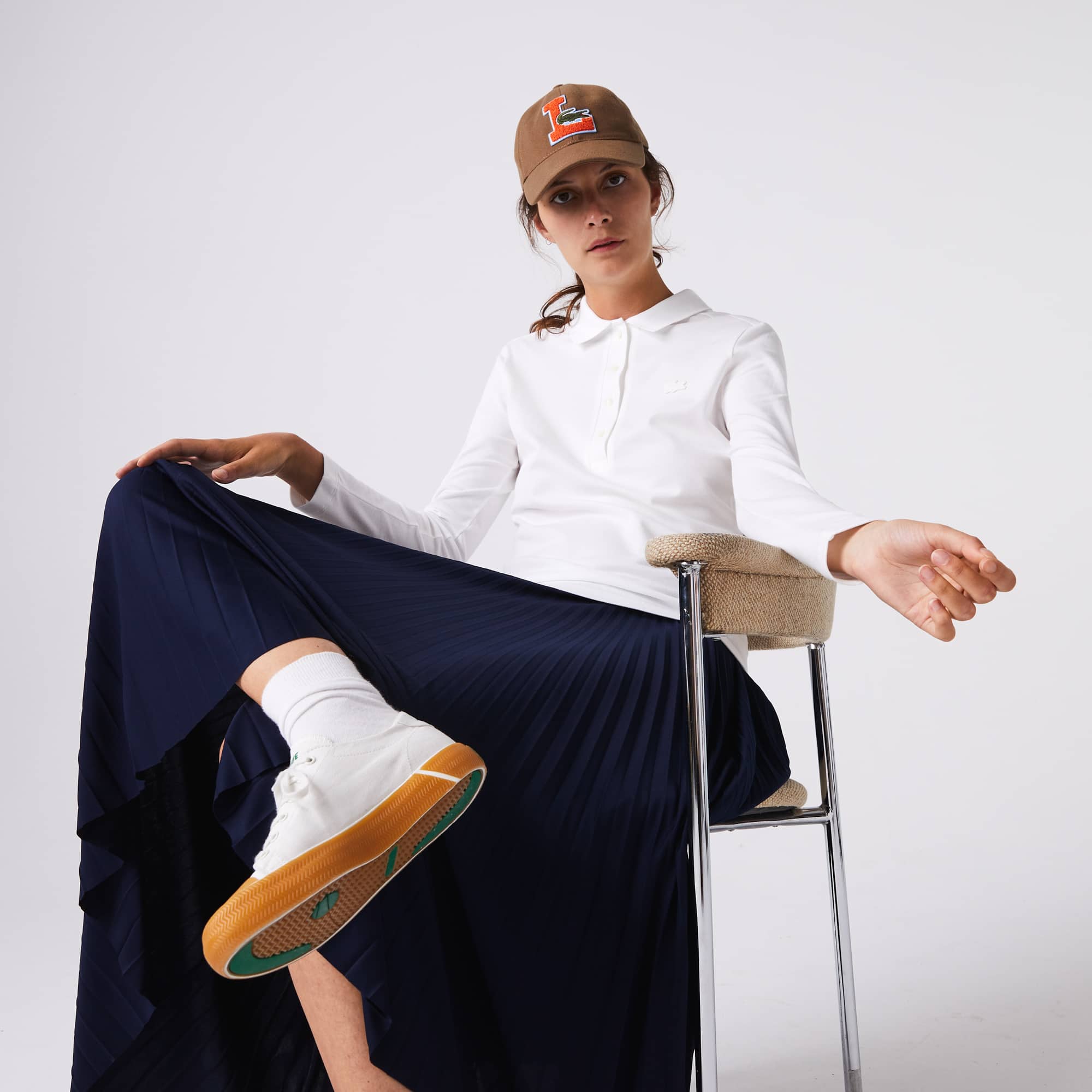 Women's Slim Fit L.12.D Stretch Mini Piqué Polo - White