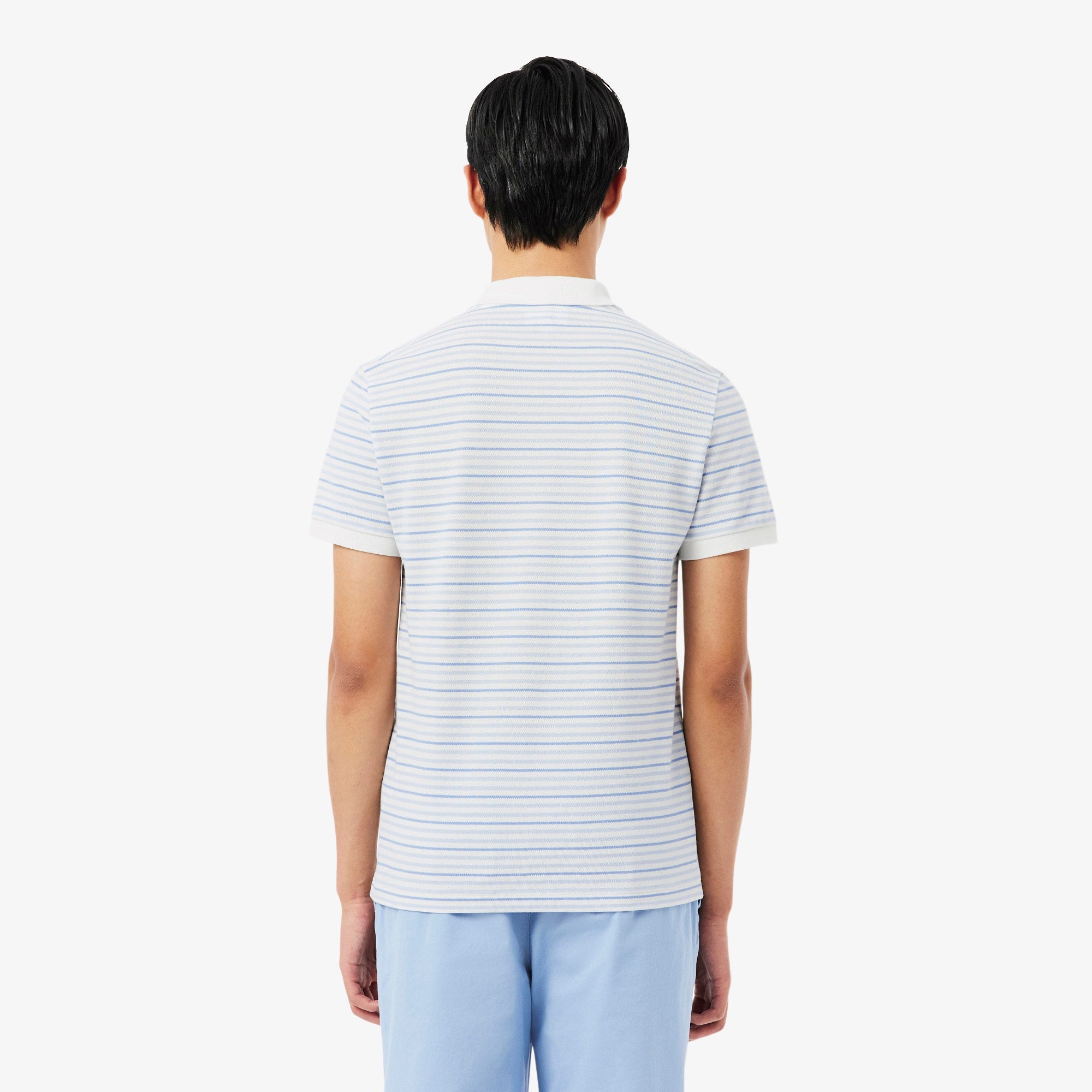 Classic Fit Striped Petit Piqué Polo - Light Blue / White