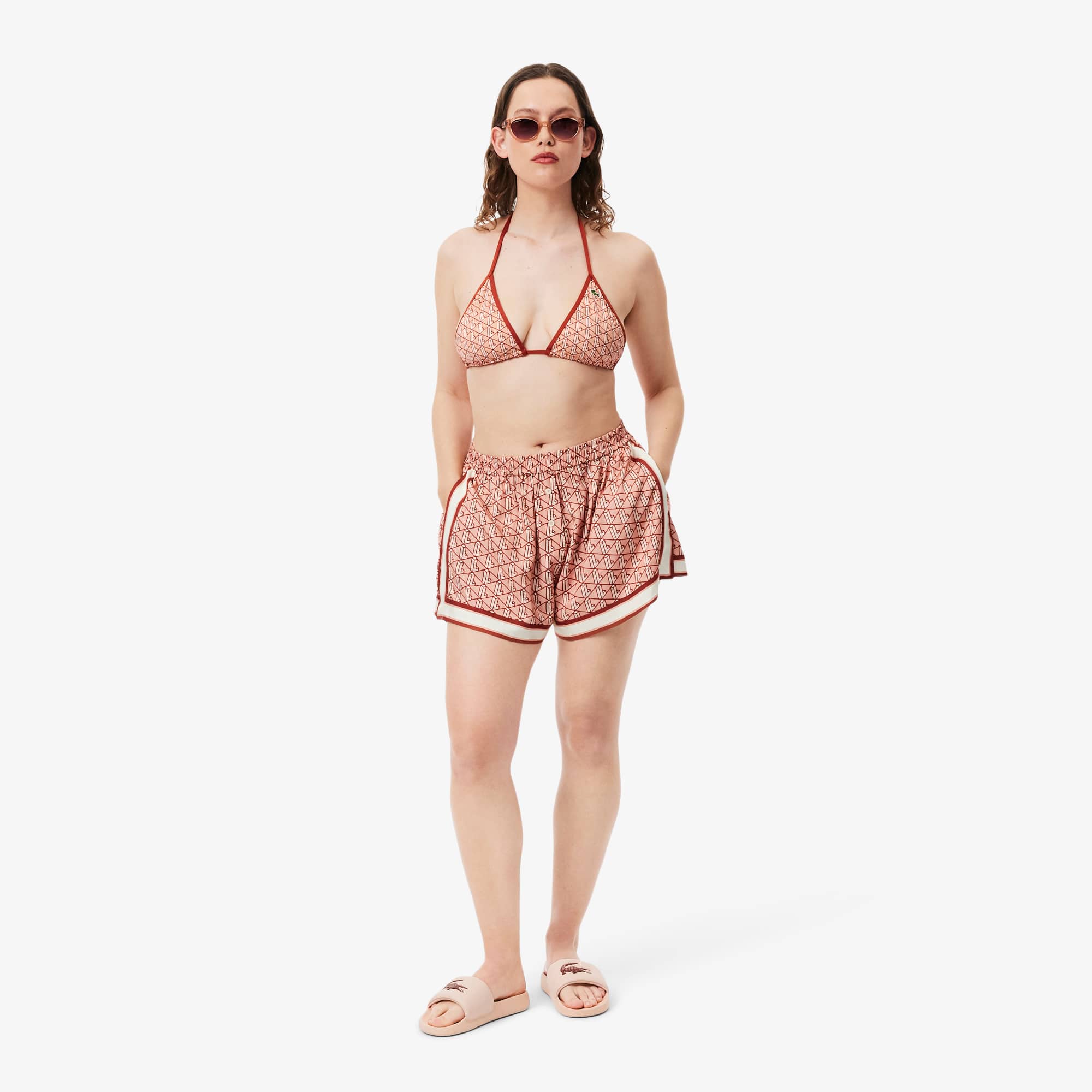Women's Printed Jersey Swim Top - Brown / Beige