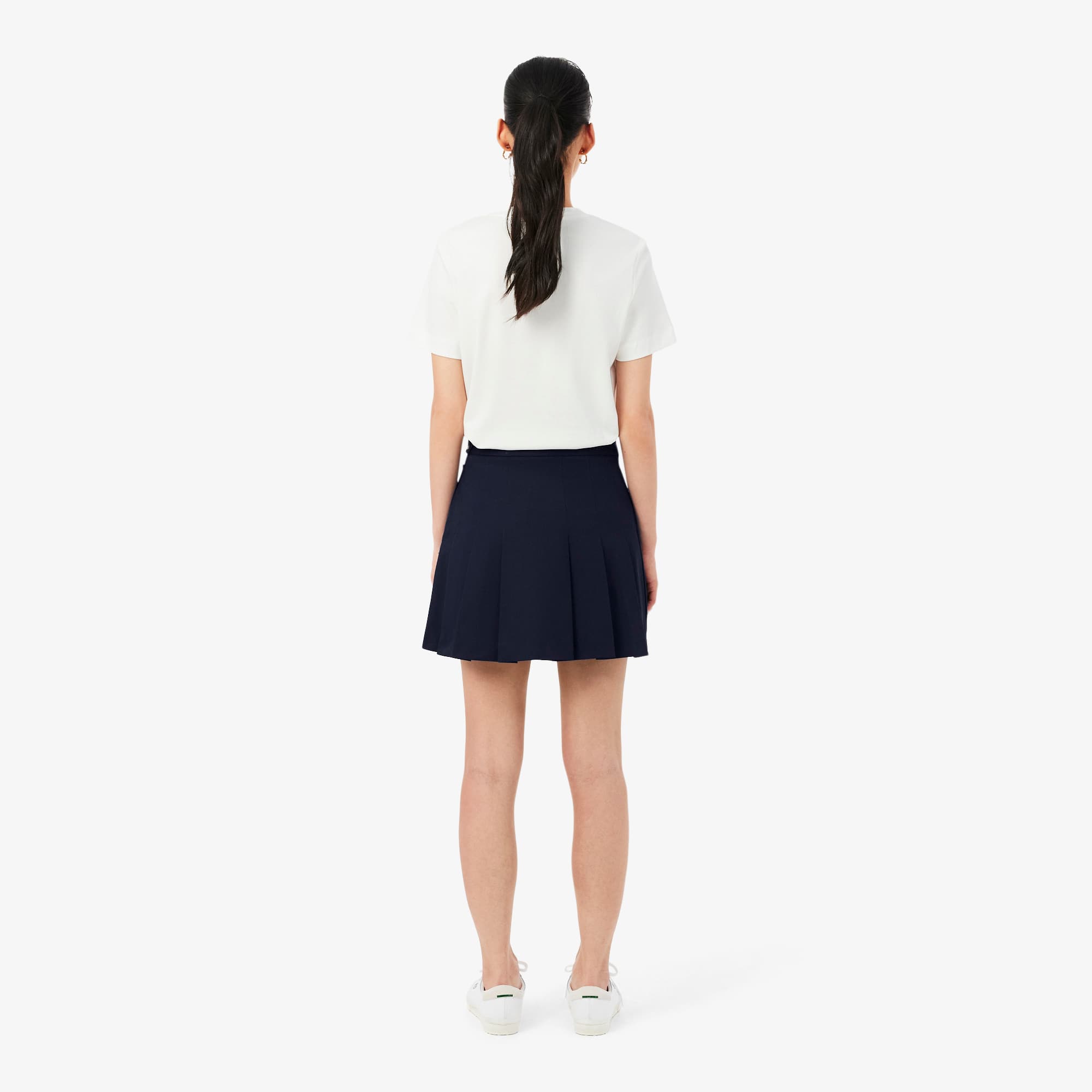 Women's Short Stretch Cotton Pleated Skirt - Navy Blue
