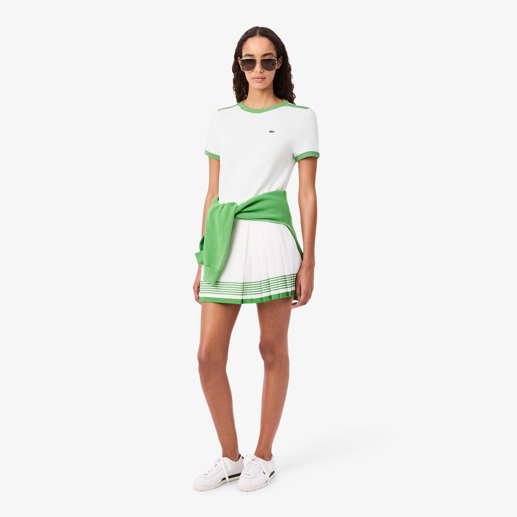 Cotton Petit Piqué T-Shirt - Blanc / Vert