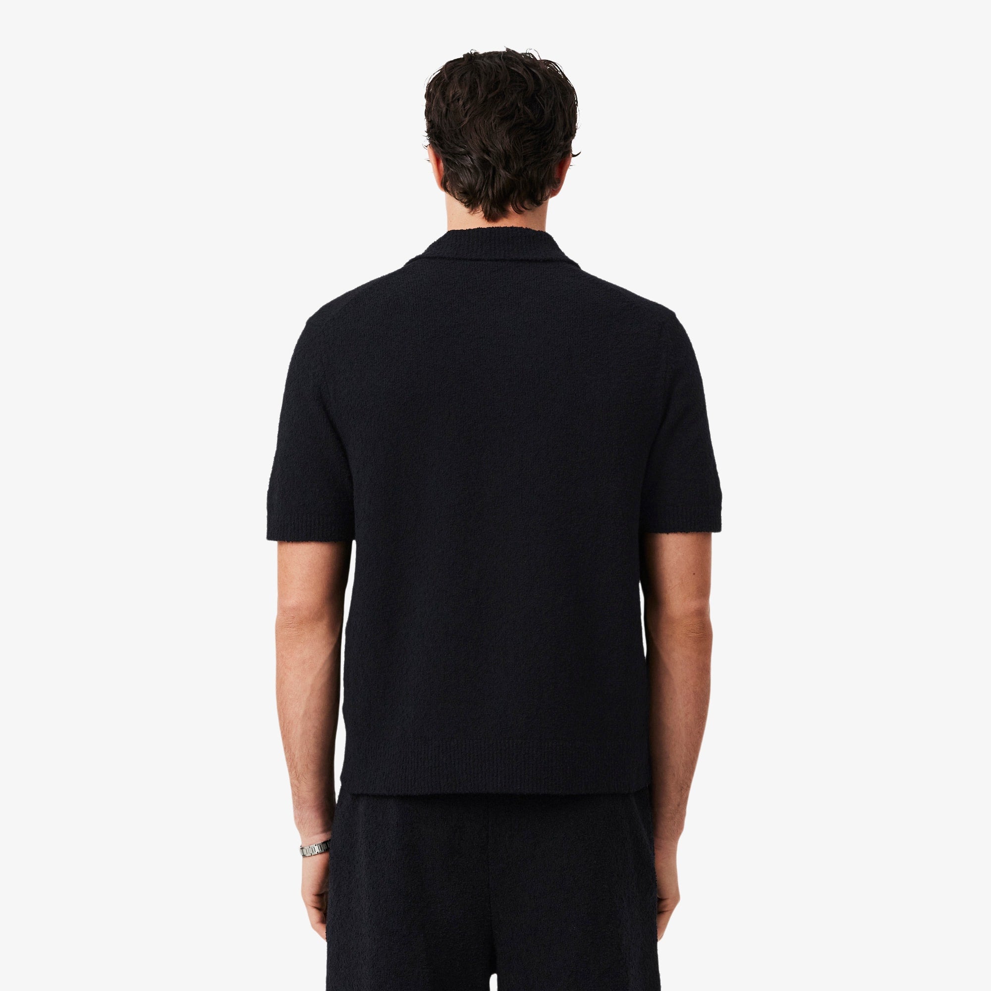 Classic Fit Bouclé Knit Polo - Black