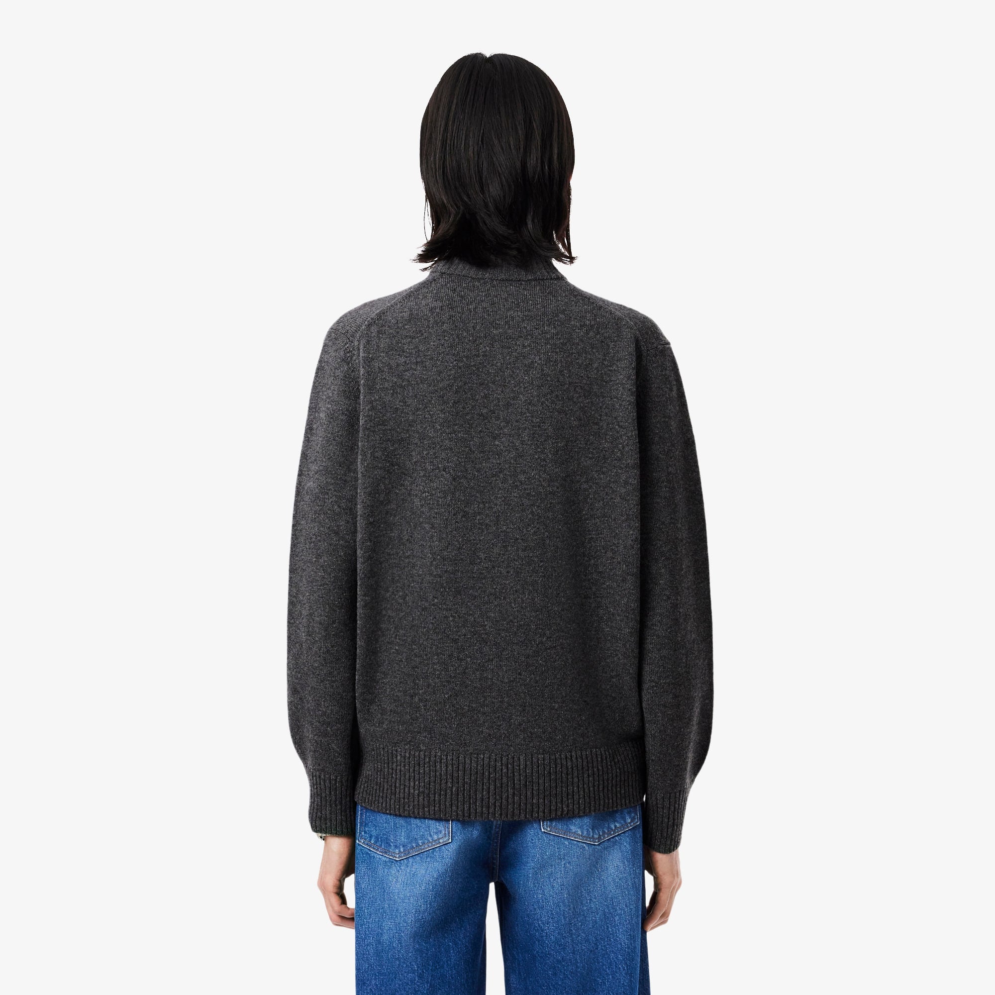 Men's Zip-Up High-Neck Wool Sweater - Grey pitch