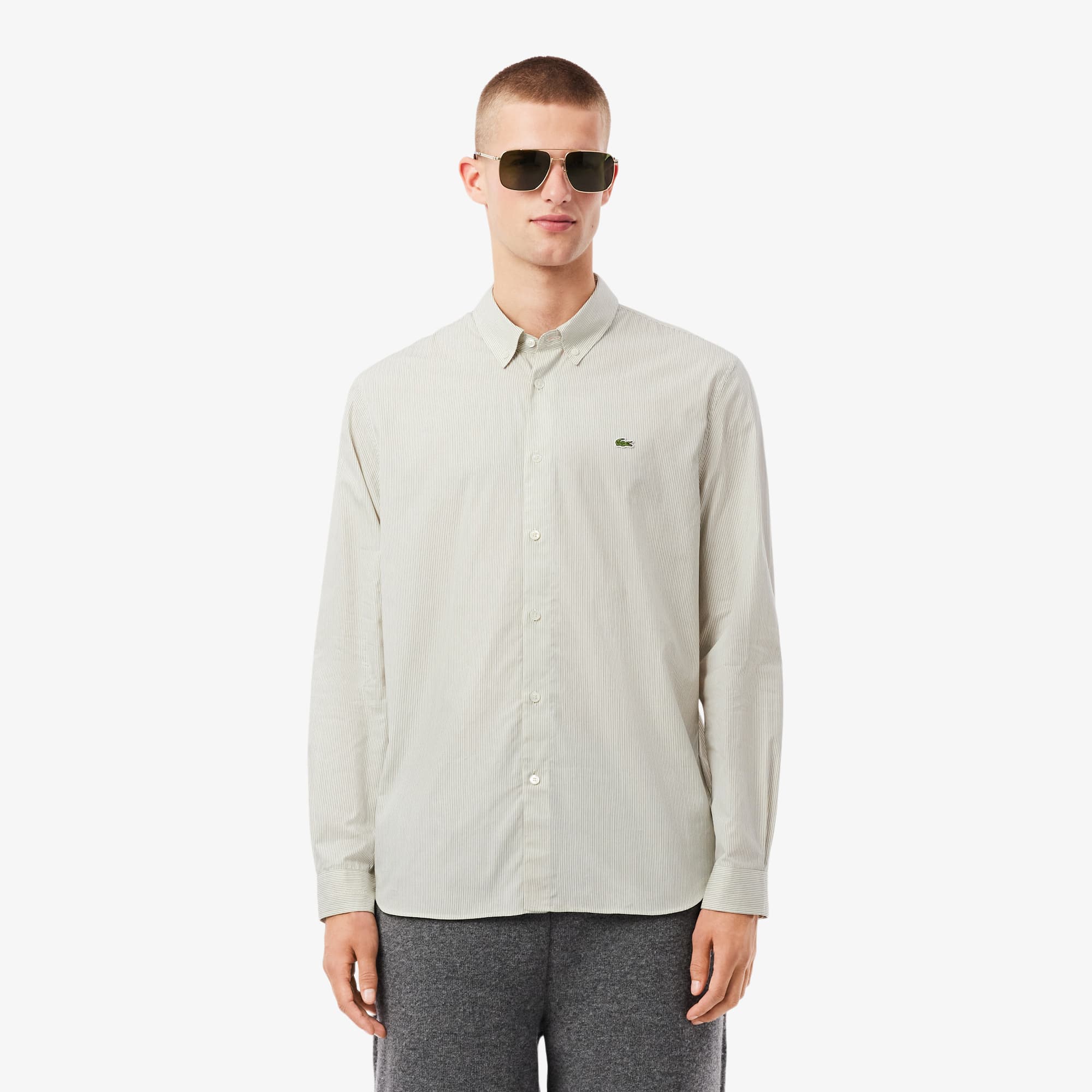 Men's Regular Fit Striped Button Down Shirt - White / Green
