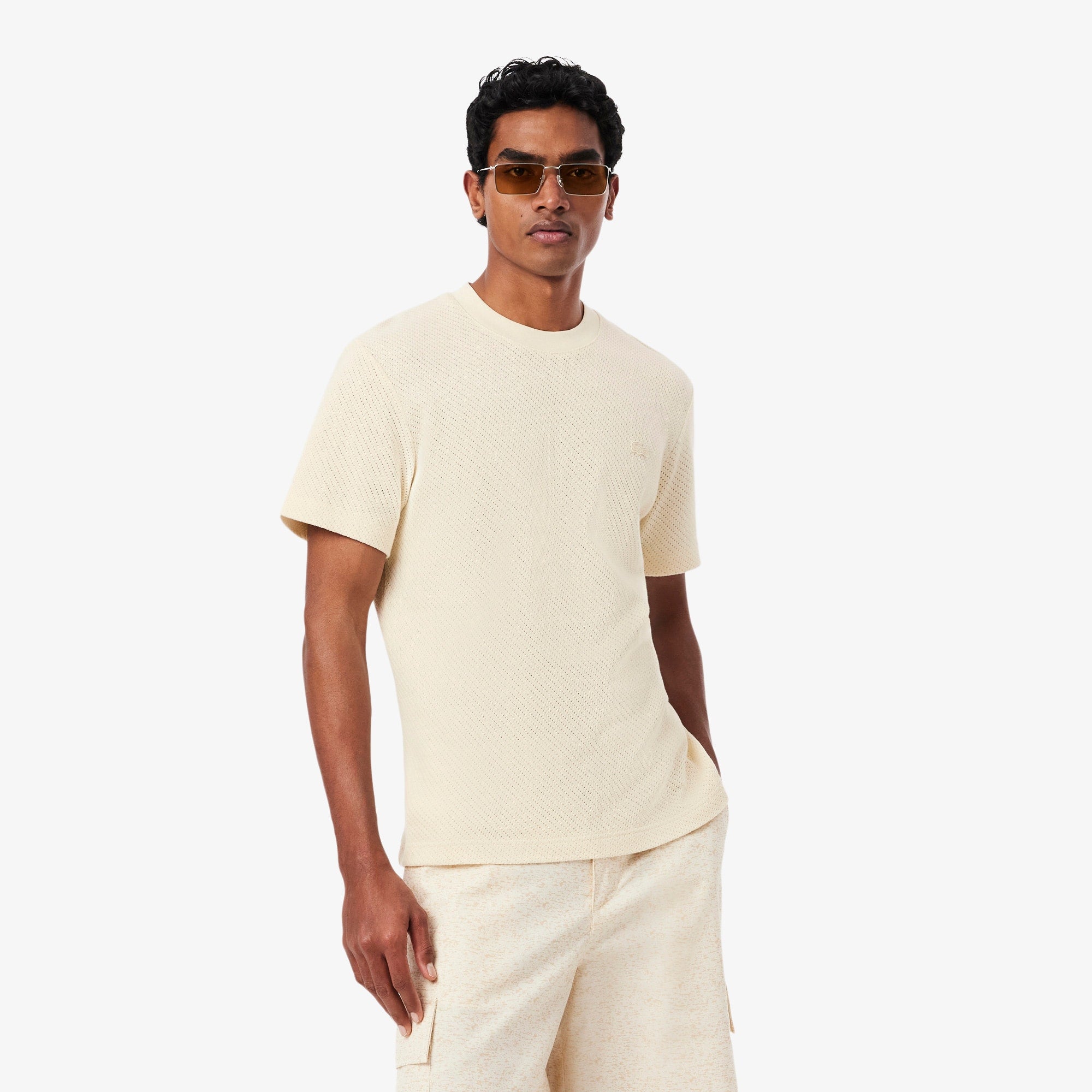Lacy Cotton T-Shirt - Beige