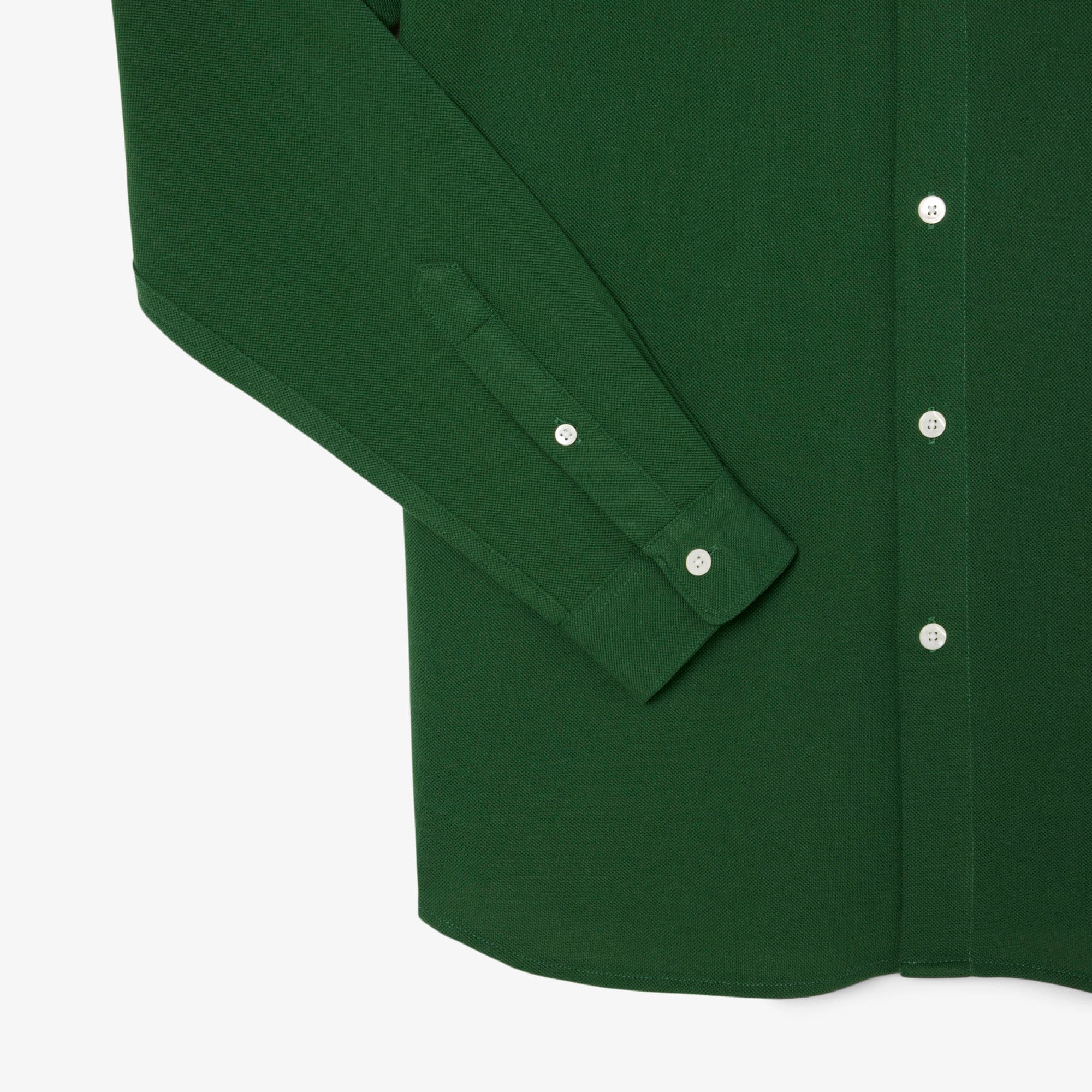 Men's Slim Fit Cotton Piqué Shirt - Pine green