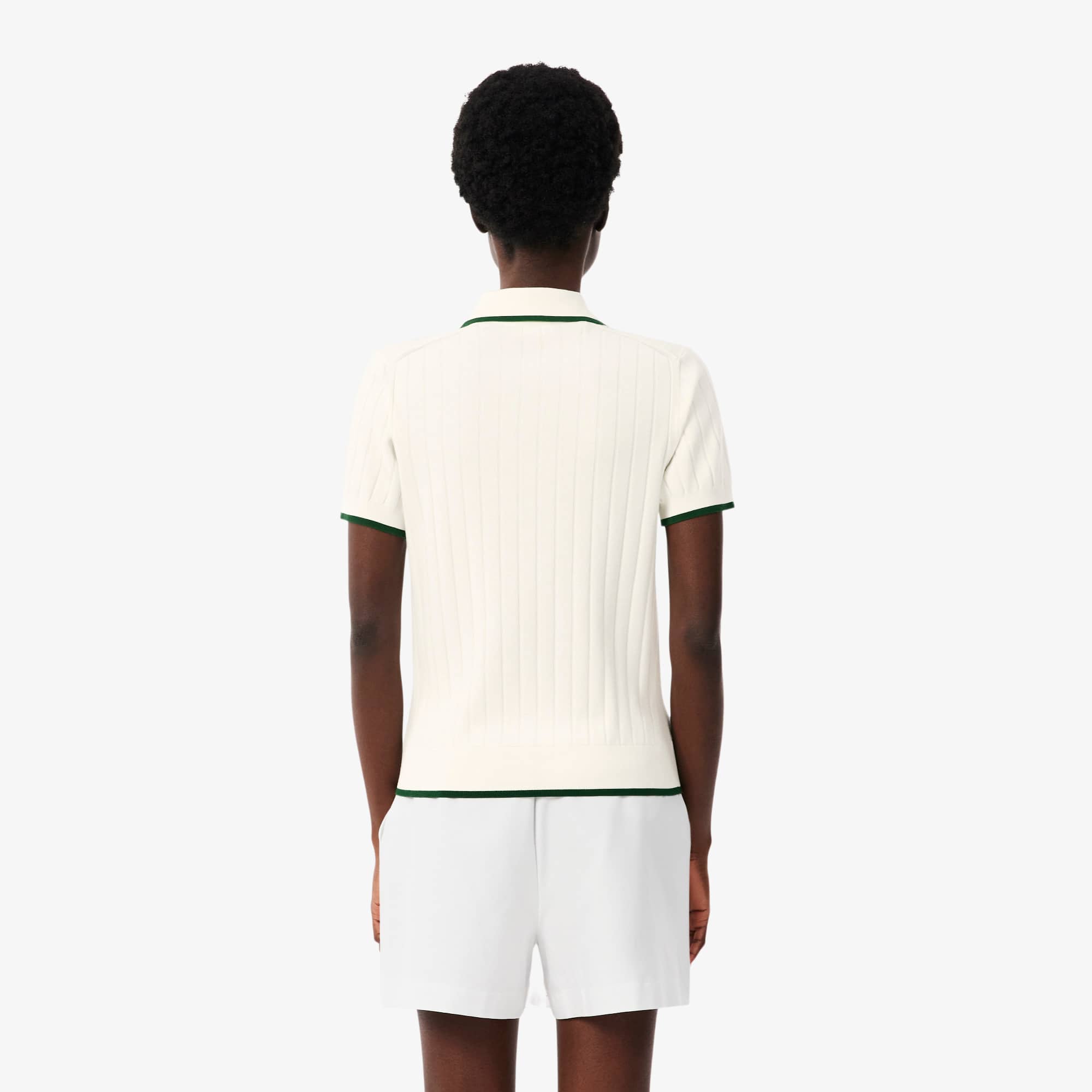 Women's Short Sleeve Polo Collar Golf Sweater - White / Green