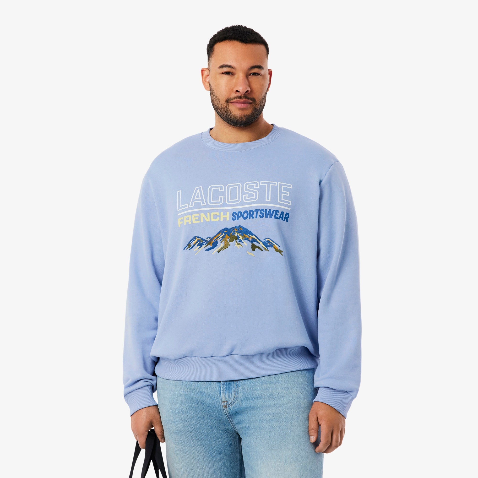 Men's Embroidered Motif Fleece Sweatshirt - Purple
