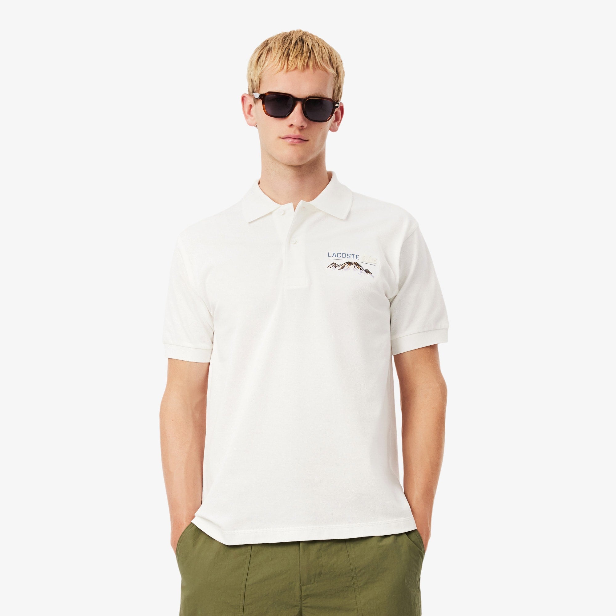 Men's Classic Fit Embroidered Motif Piqué Polo - White
