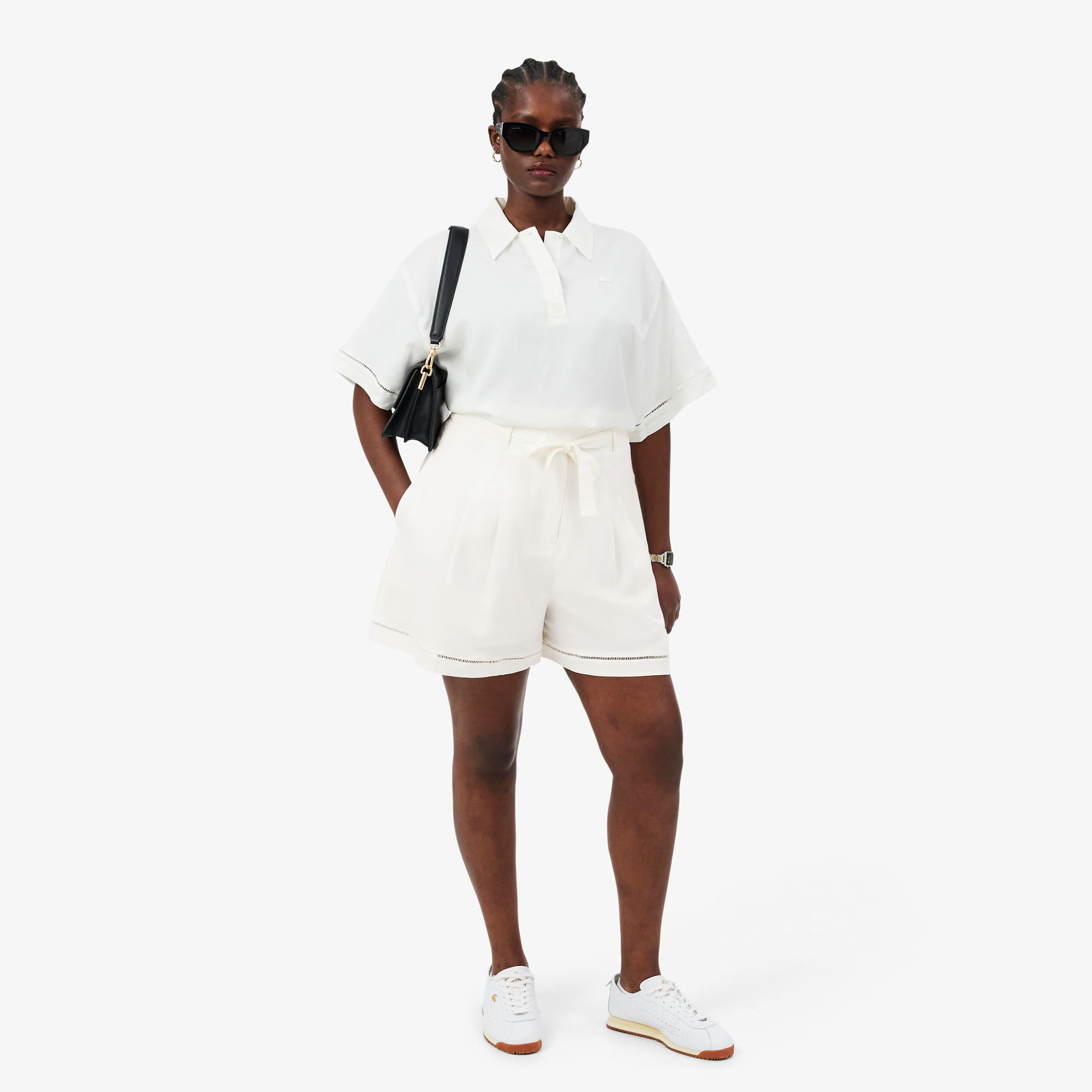 Oversized Fluid Linen Blend Bermuda Shorts - White