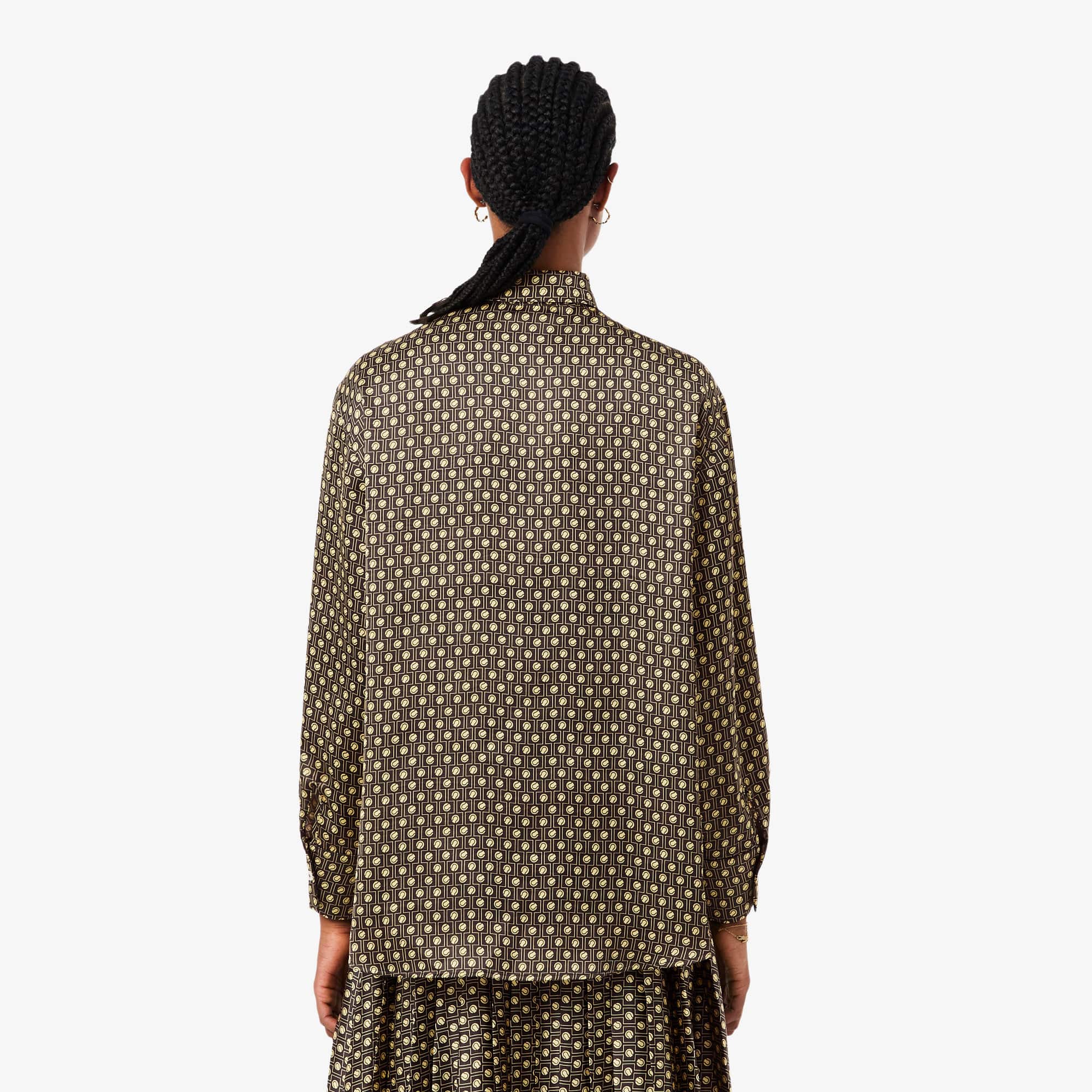 Oversized Printed Satin Shirt - Marron / Jaune