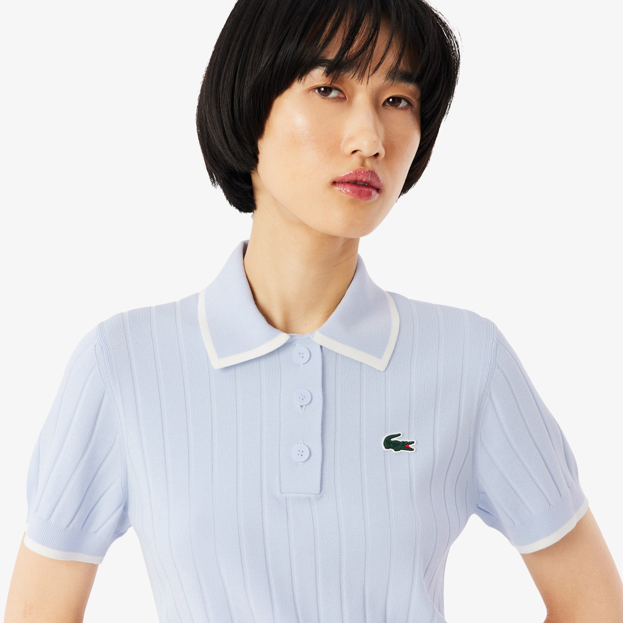 Women's Short Sleeve Polo Collar Golf Sweater - Bleu Clair / Blanc