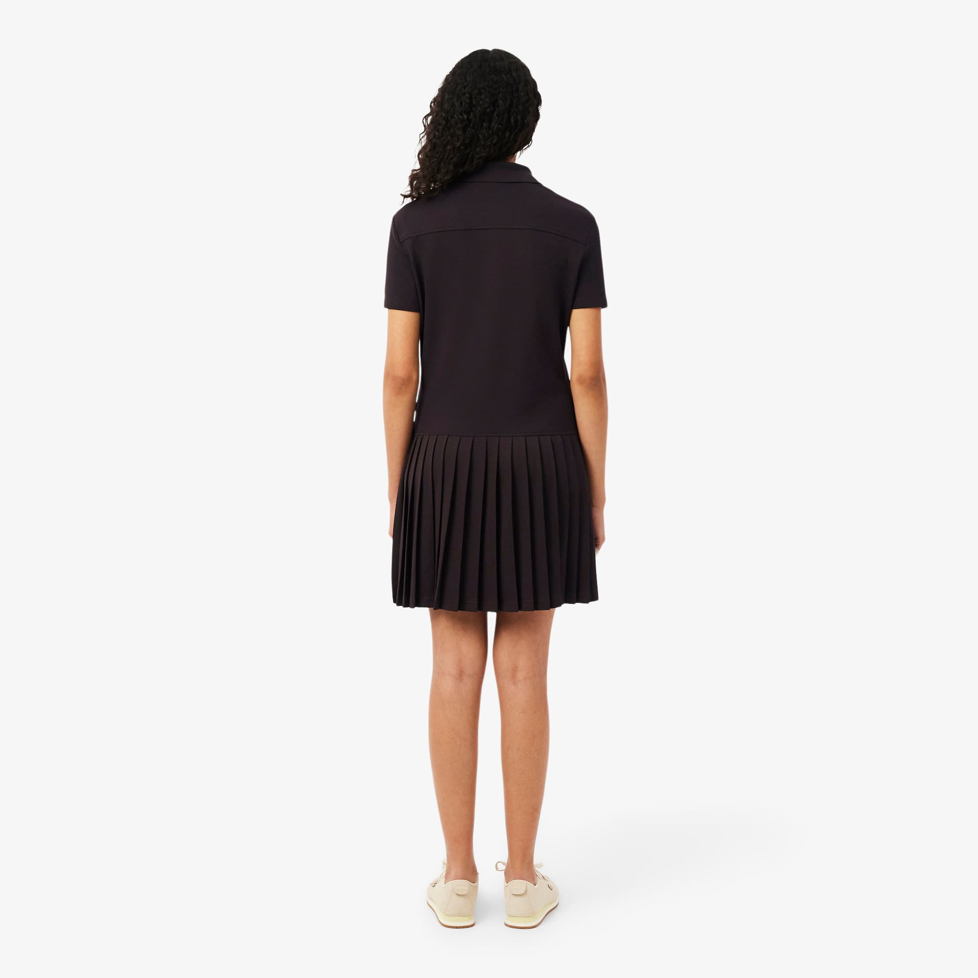 Stretch Piqué Pleated Polo Dress - Brown