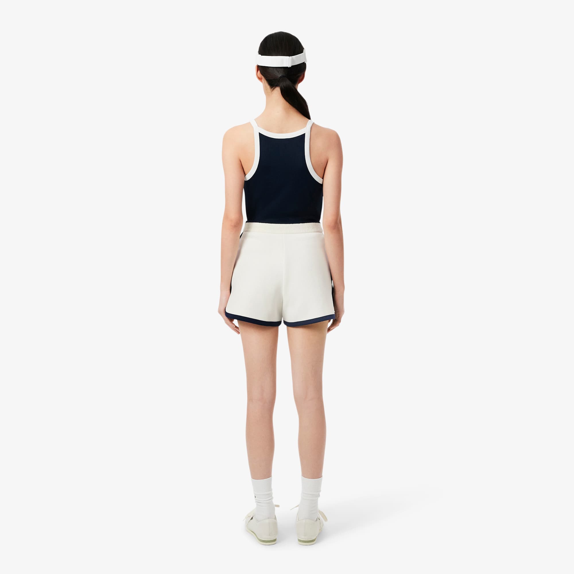 Women's Tennis Heritage Stretch Piqué Shorts - White / Navy Blue