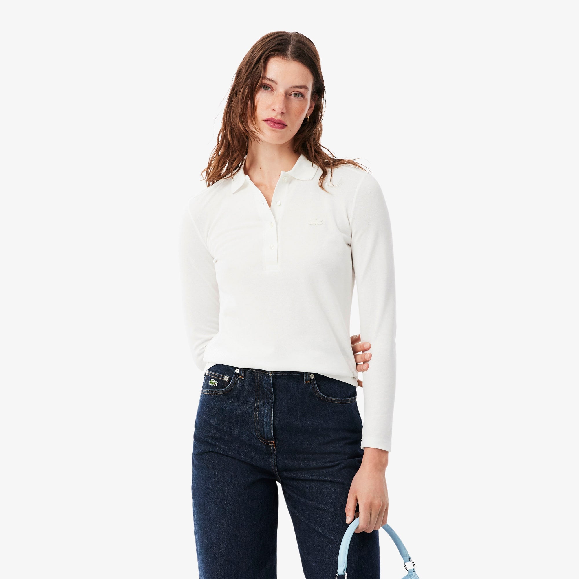 Women's Slim Fit L.12.D Stretch Mini Piqué Polo - White