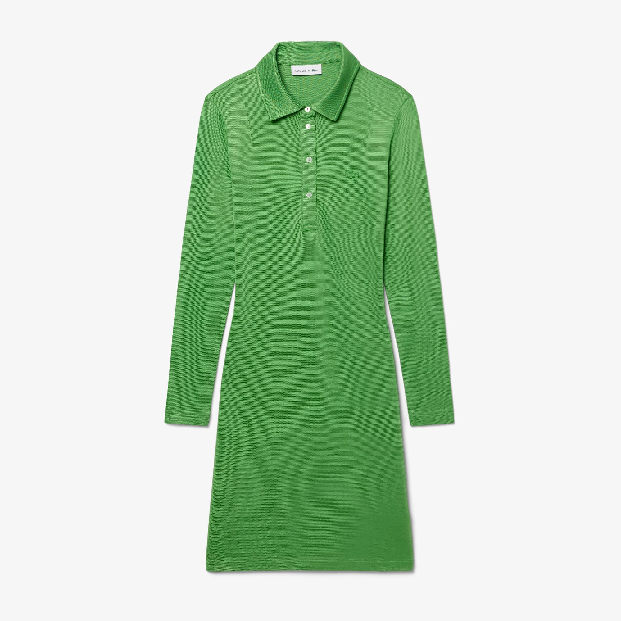 Fluid Satin Piqué Polo Dress - Vert