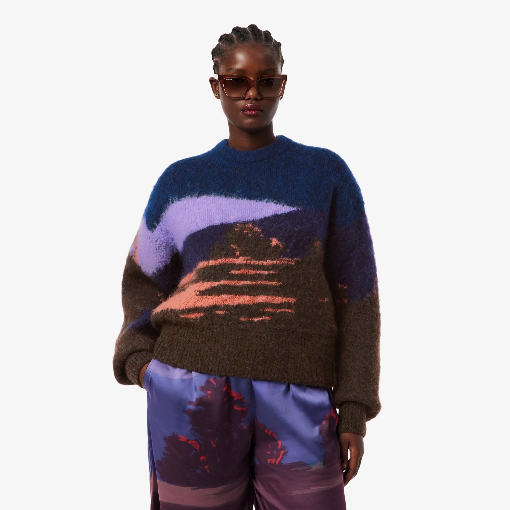 Women's Landscape Wool Sweater - Blue / Brown / Purple / Light Pink