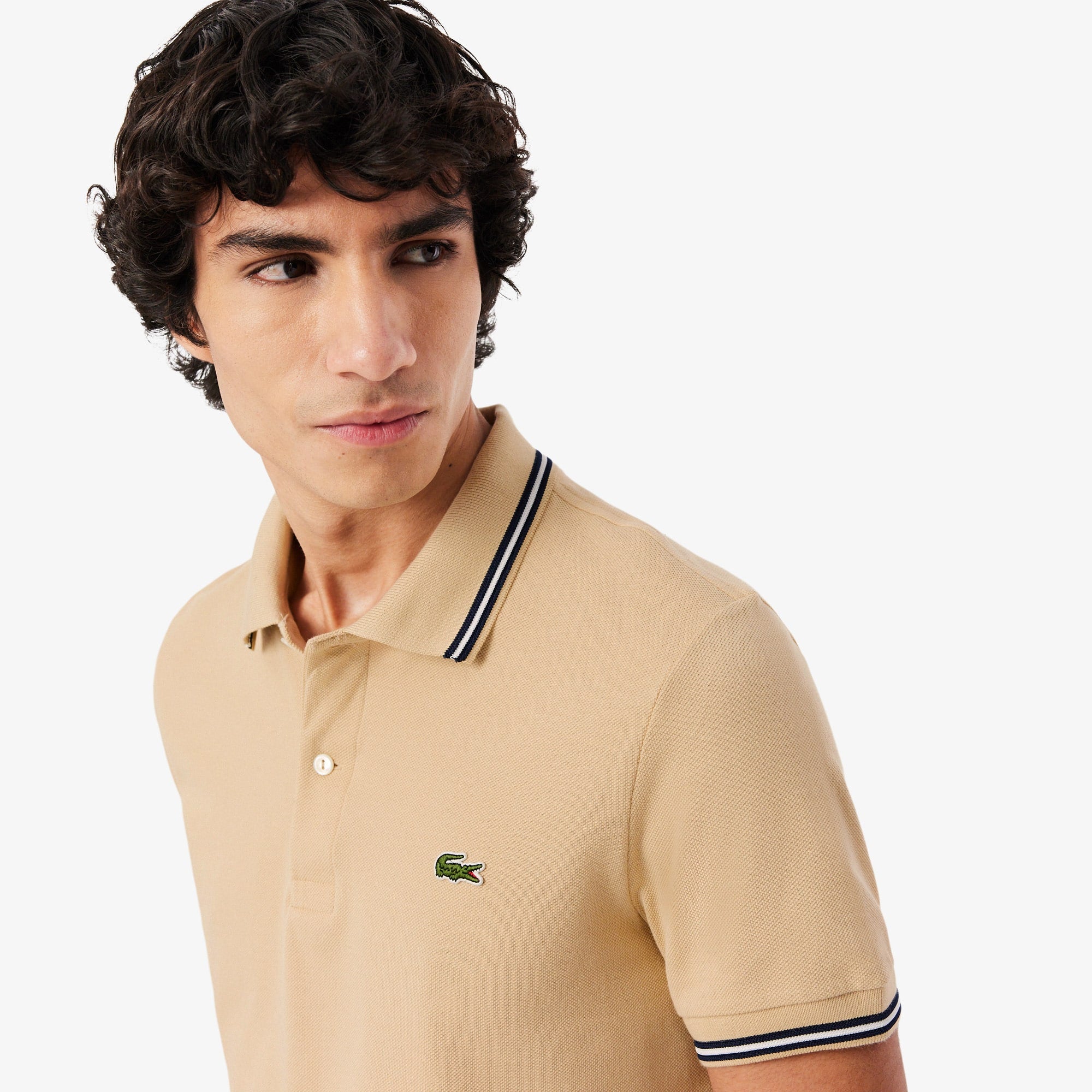 Men's Regular Fit Trim Accent Polo - Beige