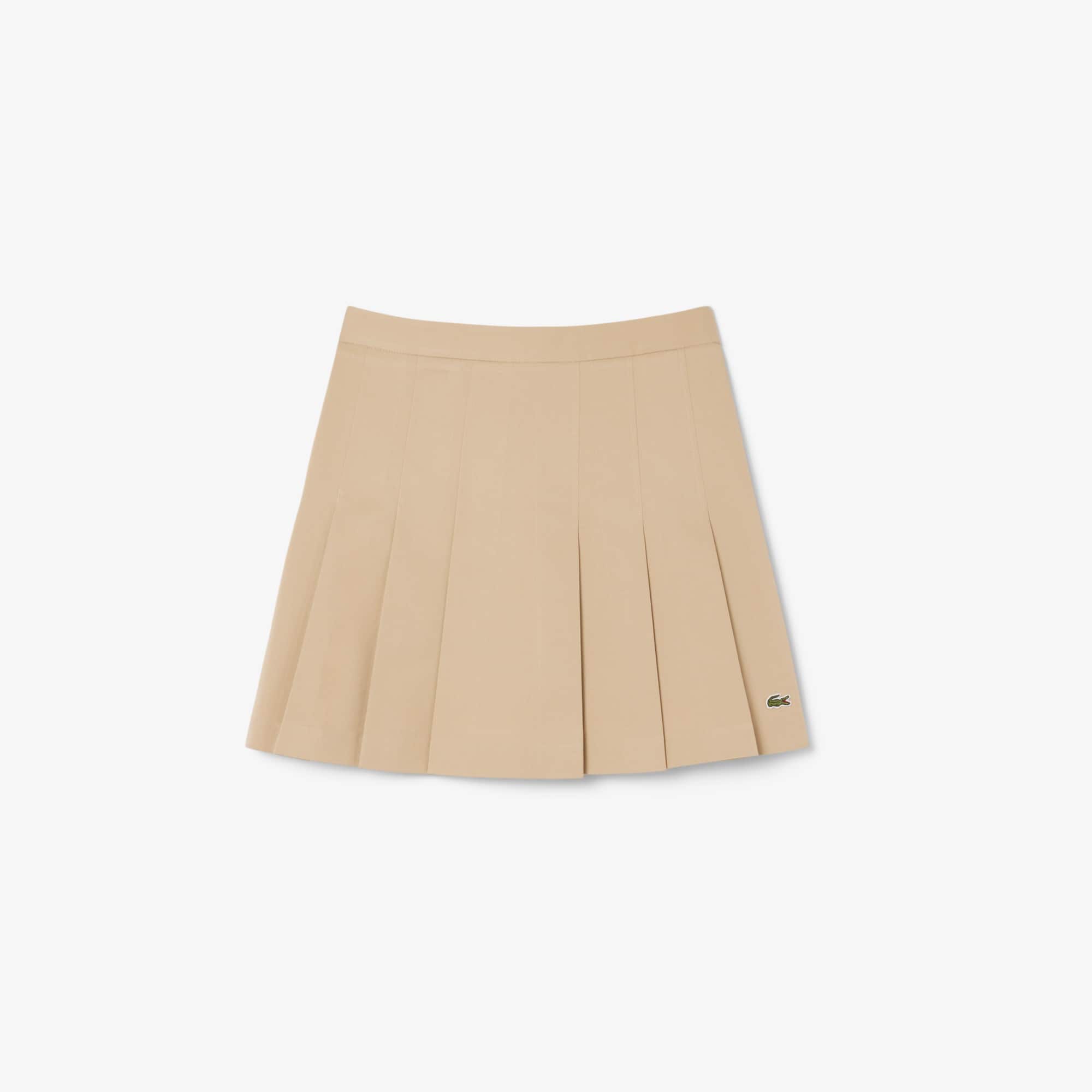 Women's Short Stretch Cotton Pleated Skirt - Beige