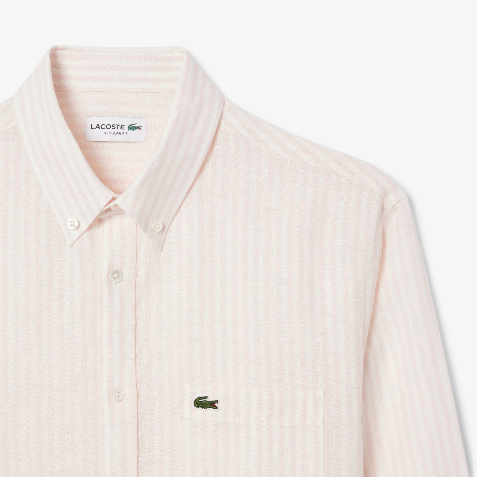 Men's Regular Fit Striped Linen Shirt - White / Light Pink