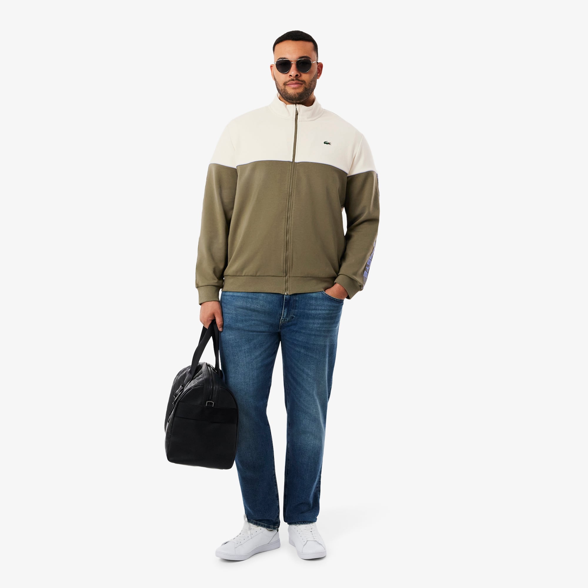 Men's Tennis Zip-Up Colorblock Sweatshirt - Khaki Green / White