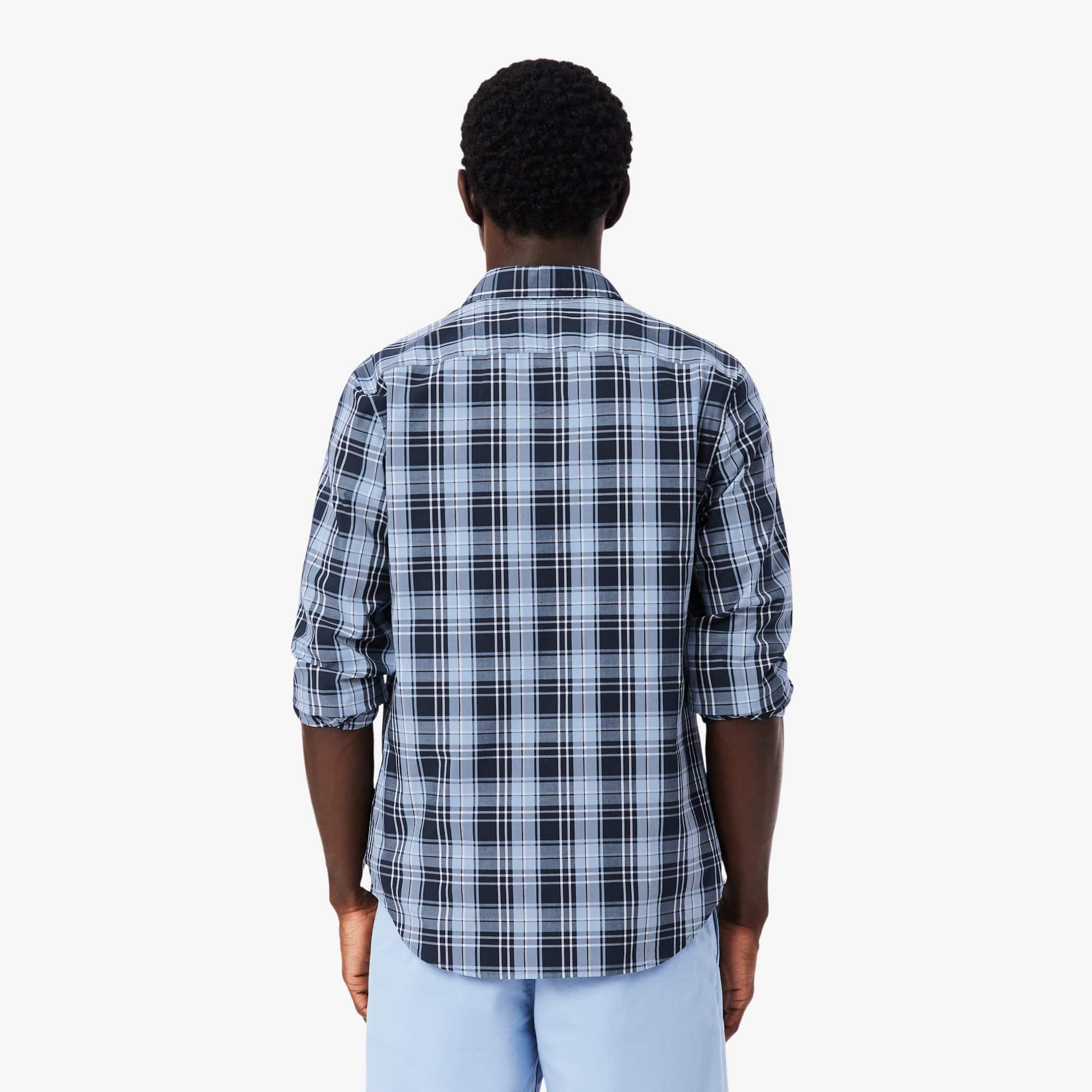 Slim Fit Gingham Print Stretch Poplin Shirt - Bleu Clair / Bleu Marine / Blanc