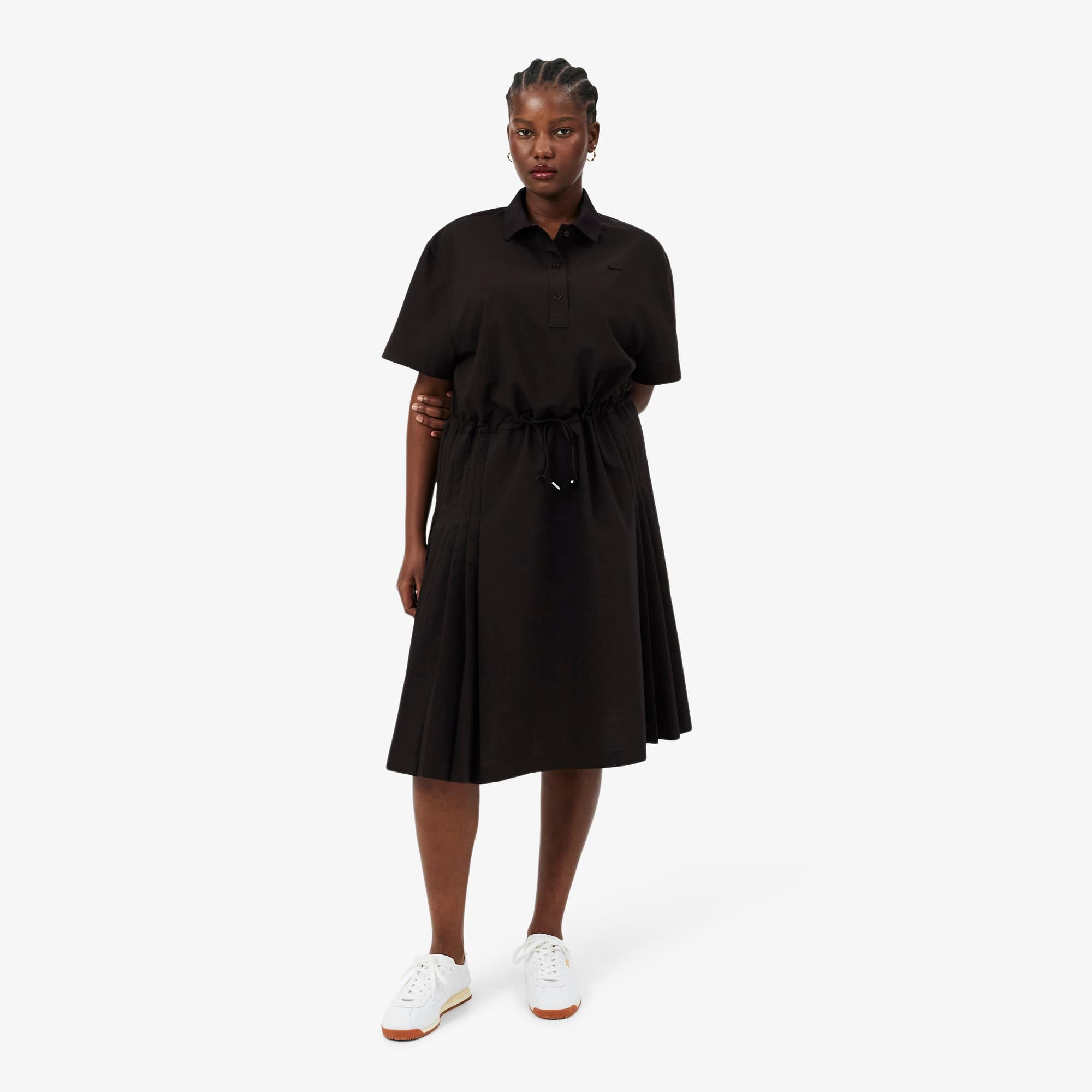 Wool blend Pleated Polo Dress - Brown