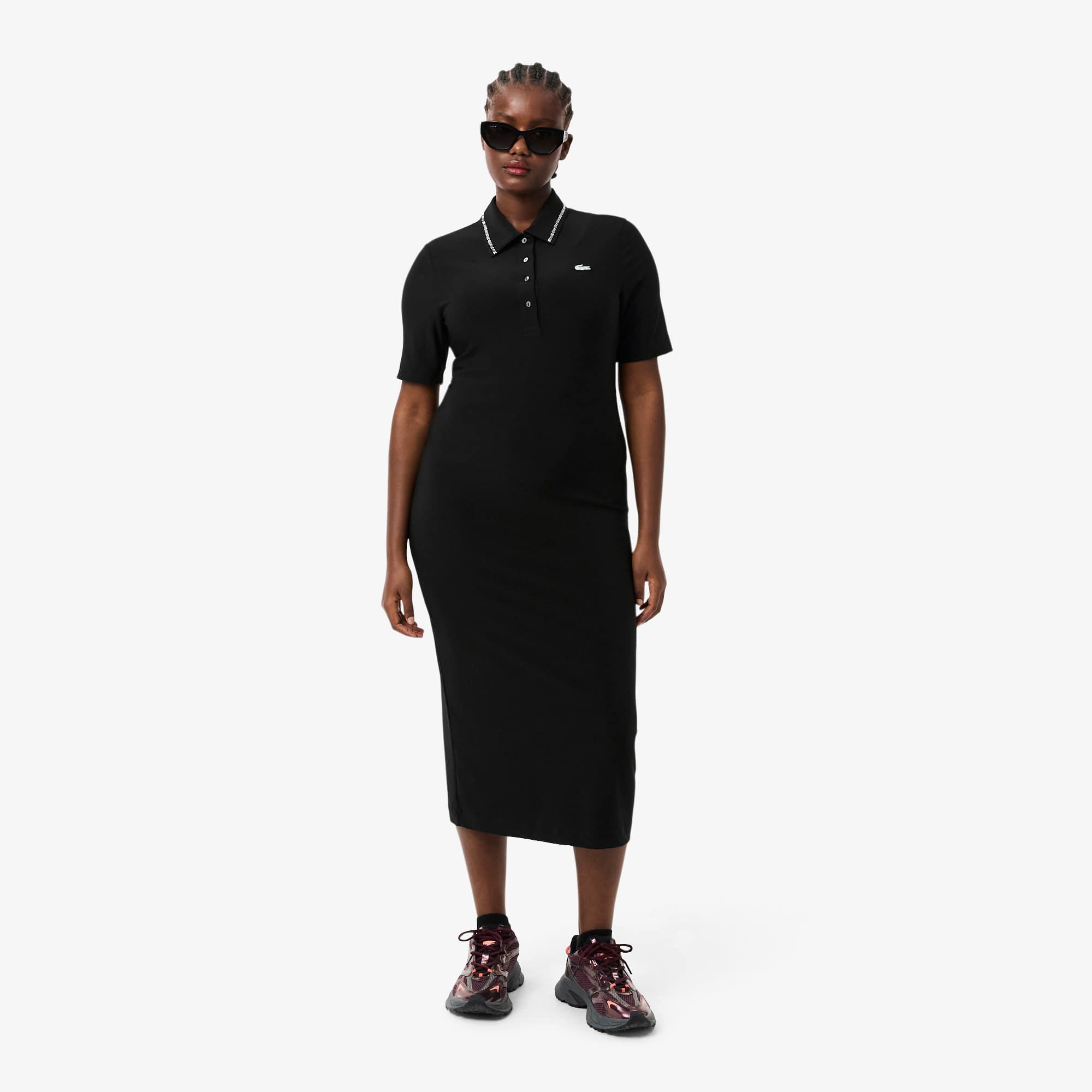 Women's Slim Fit Diamanté Polo Collar Dress - Black