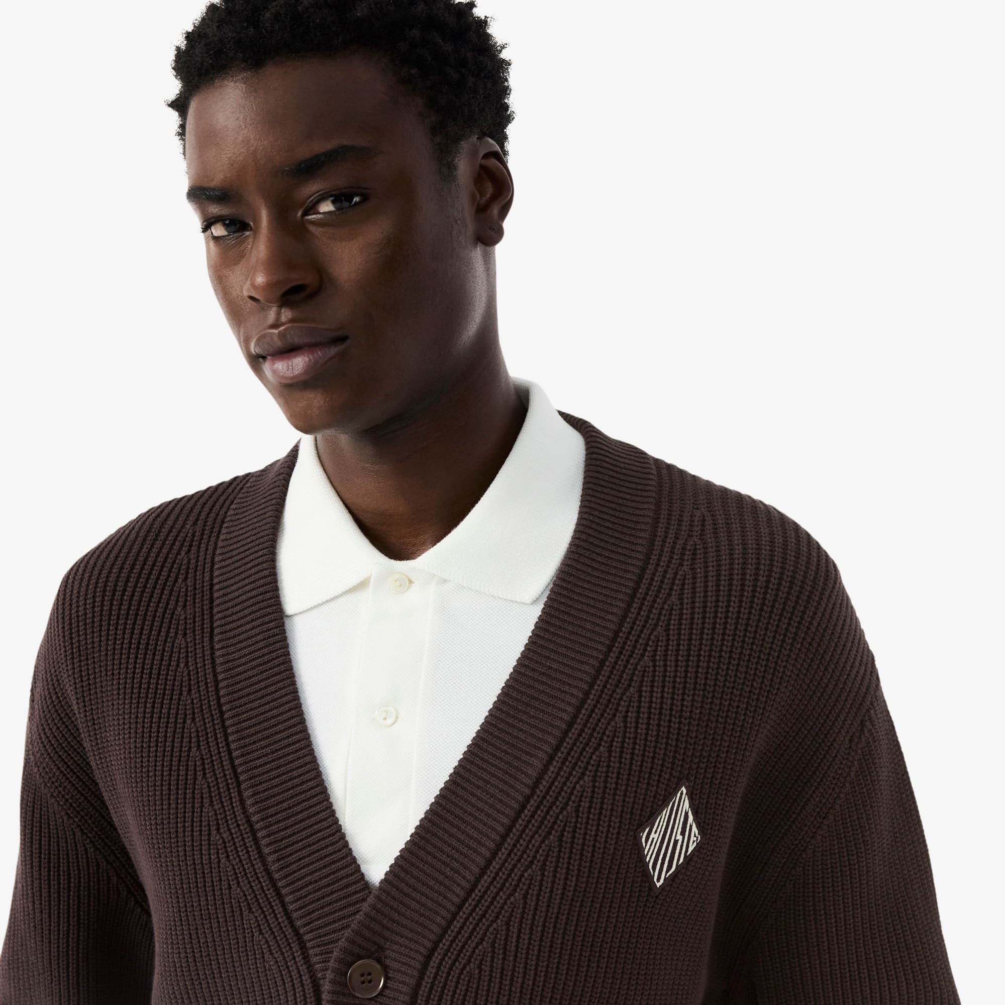 Relaxed Fit Ribbed Cotton Cardigan - Brown