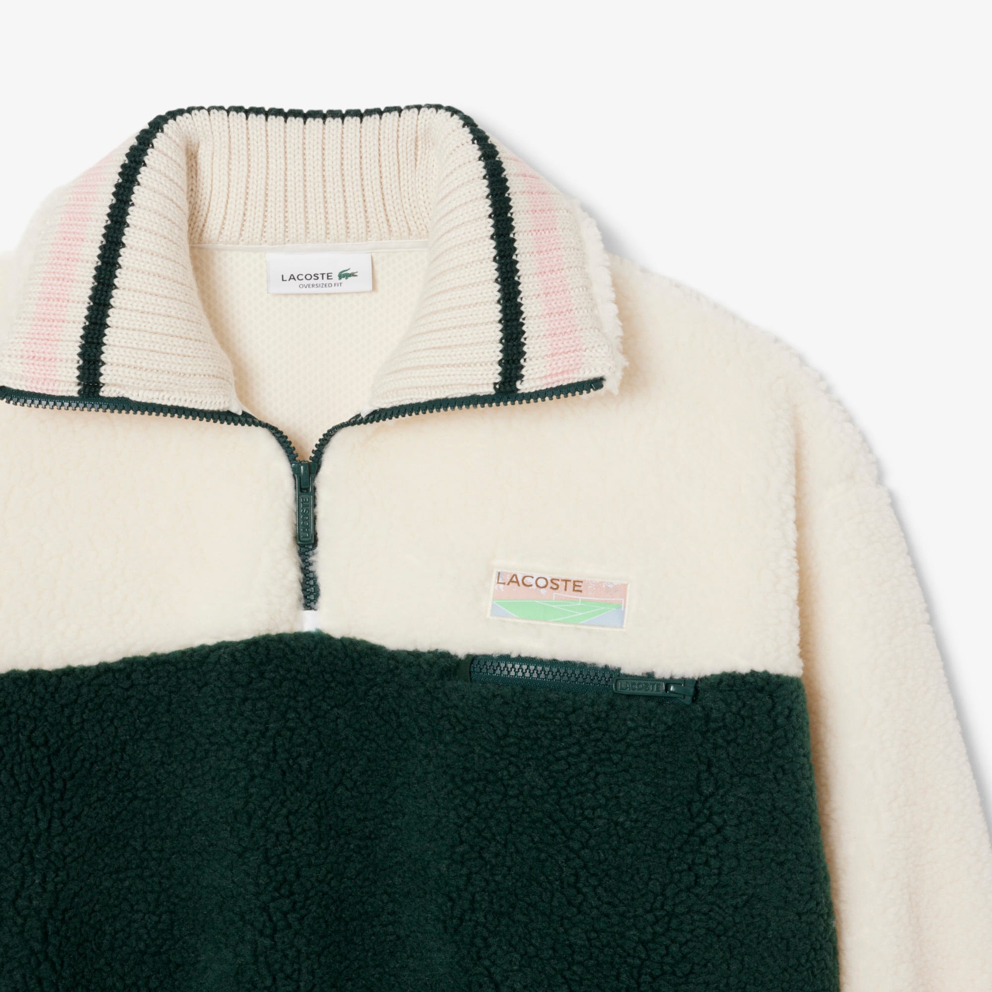Women's High-Neck Oversized Fleece Sweatshirt - Green / White
