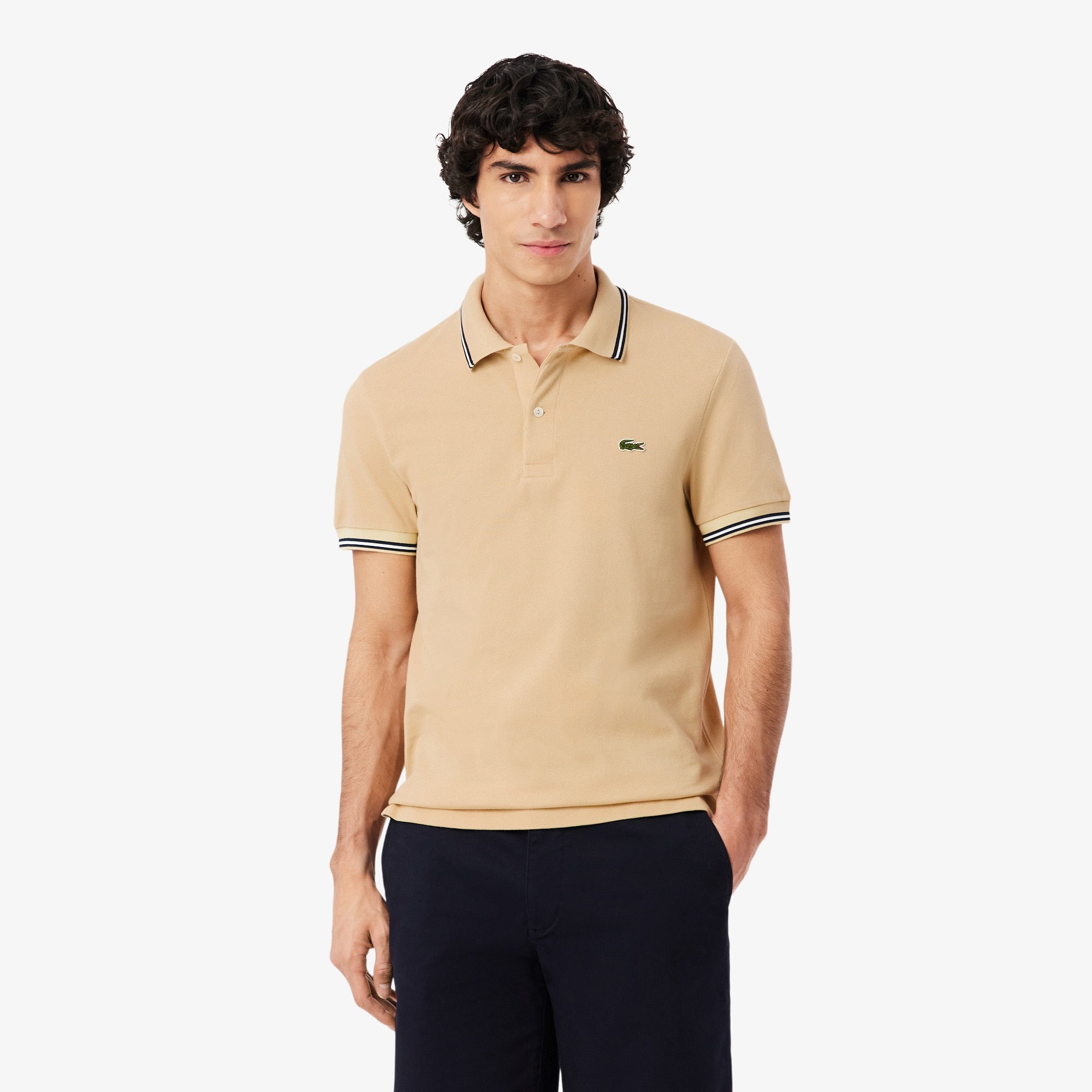 Men's Regular Fit Trim Accent Polo - Beige