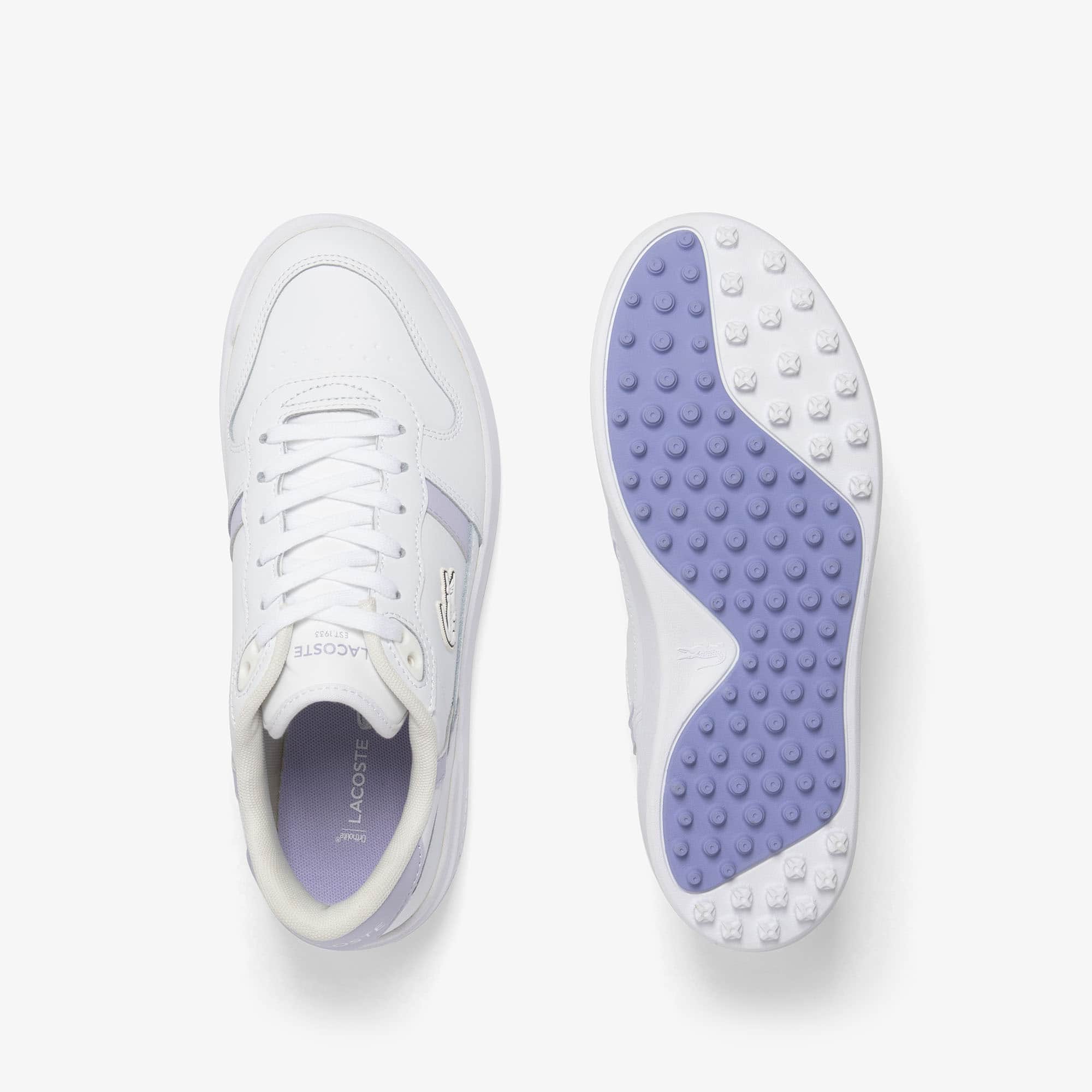 Women's T-Clip Golf Leather Golf Shoes - WHT/LT PURP