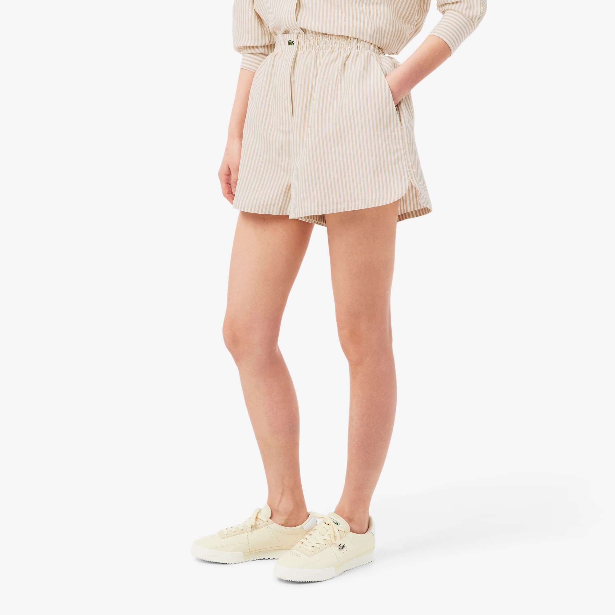 Oversized Linen Blend Shorts - Beige / Blanc