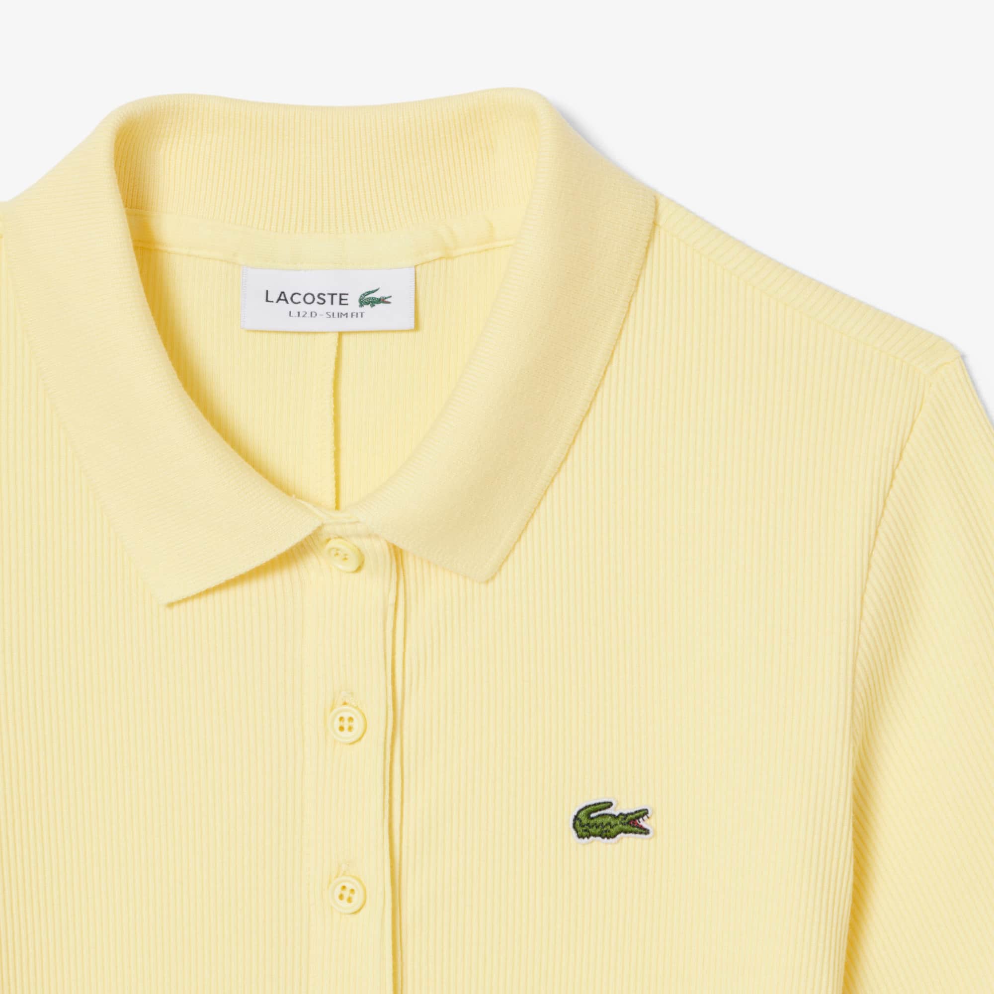 Women's Long Ribbed Cotton Polo Dress - Pastel yellow