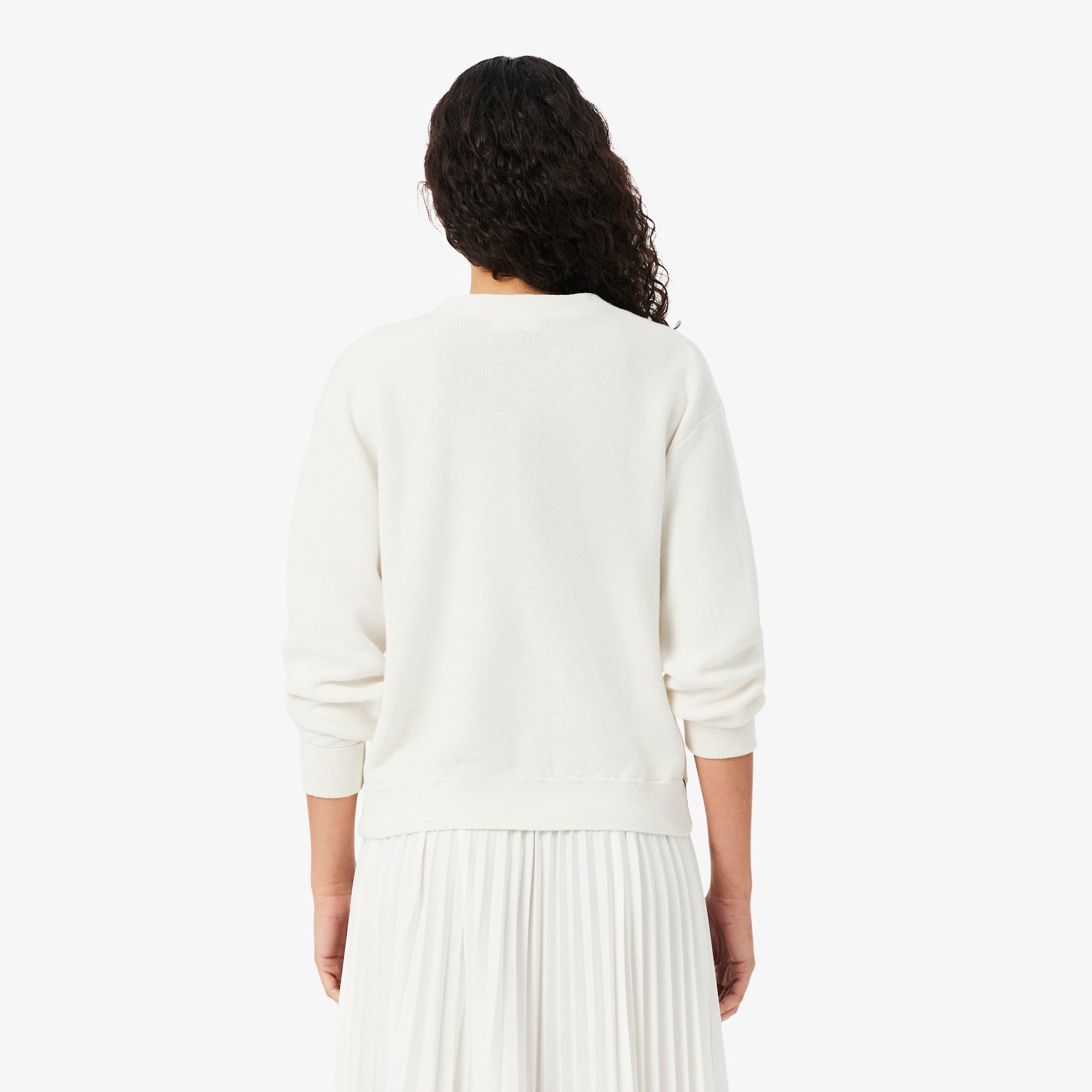 Women's V-Neck Moss Stitch Cotton Cardigan - White