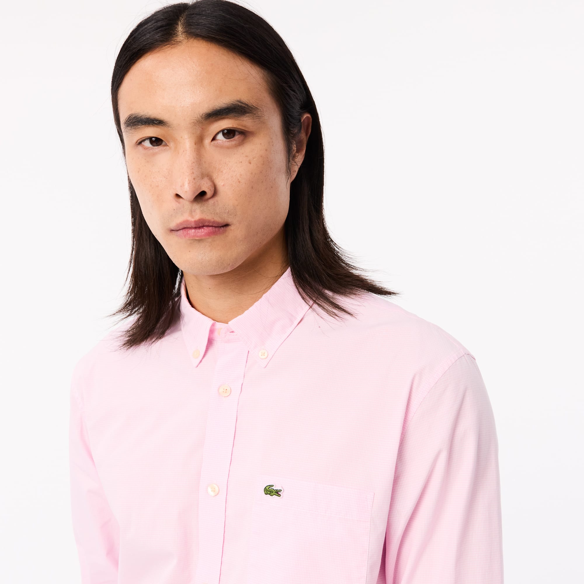 Men's Regular Fit Gingham Poplin Shirt - White / Light Pink