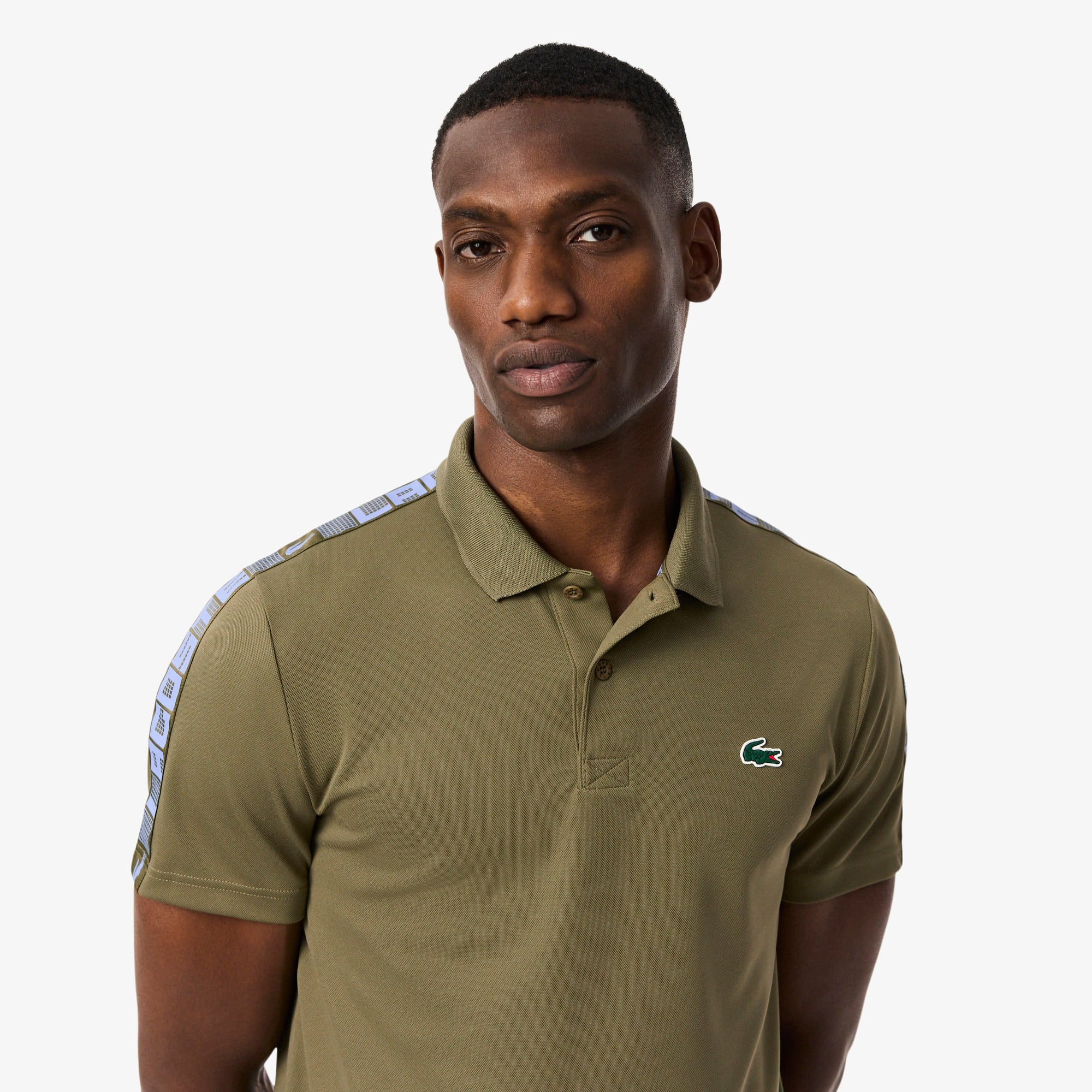 Men's Ultra Dry Branded Stripe Tennis Polo - Khaki Green