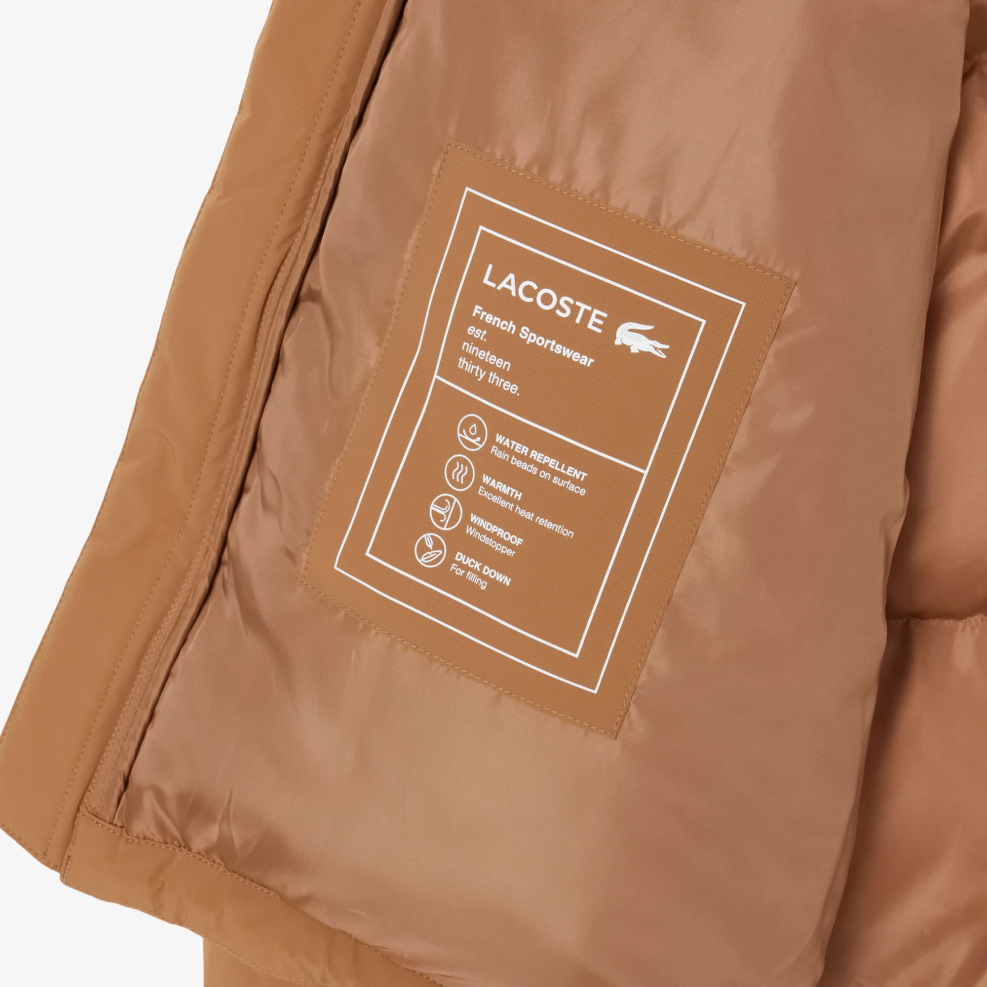 Men's Water-Repellent Hooded Down Jacket - Light Brown