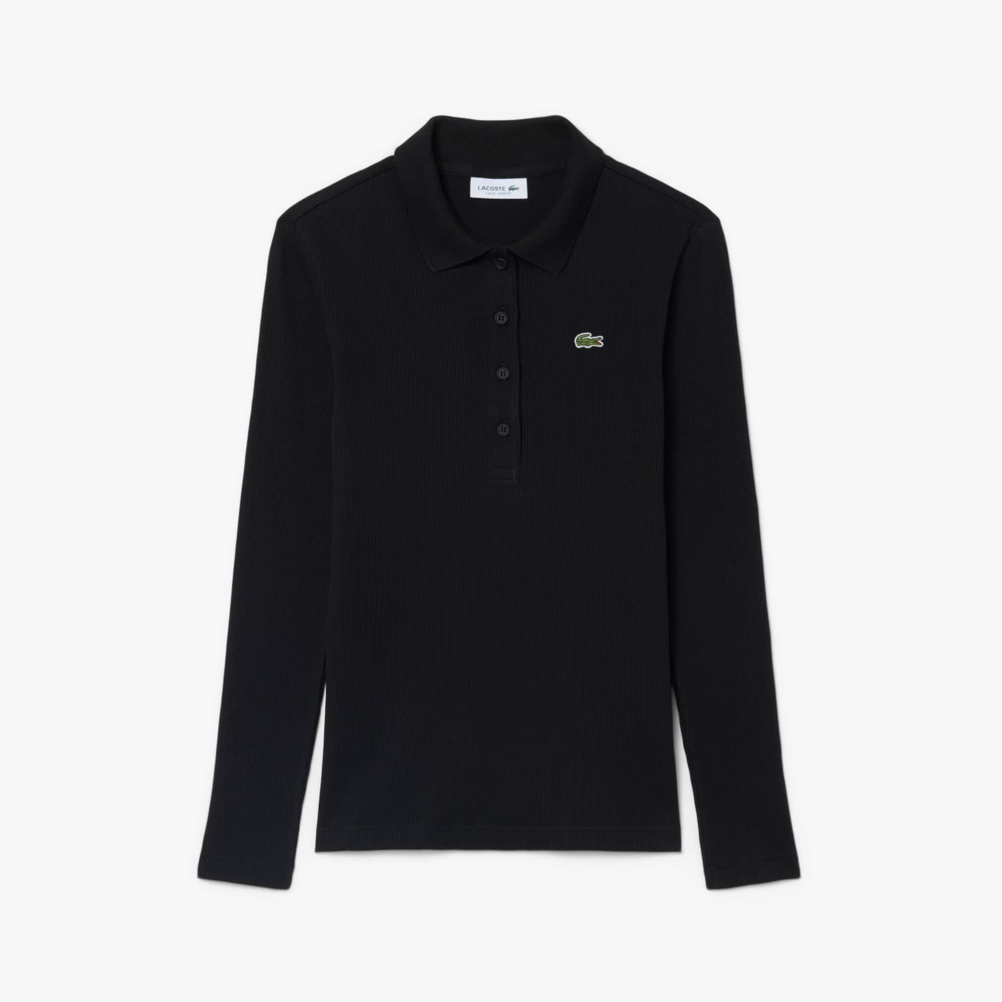 Women's Slim Fit L.12.D Ribbed Cotton Polo - Black
