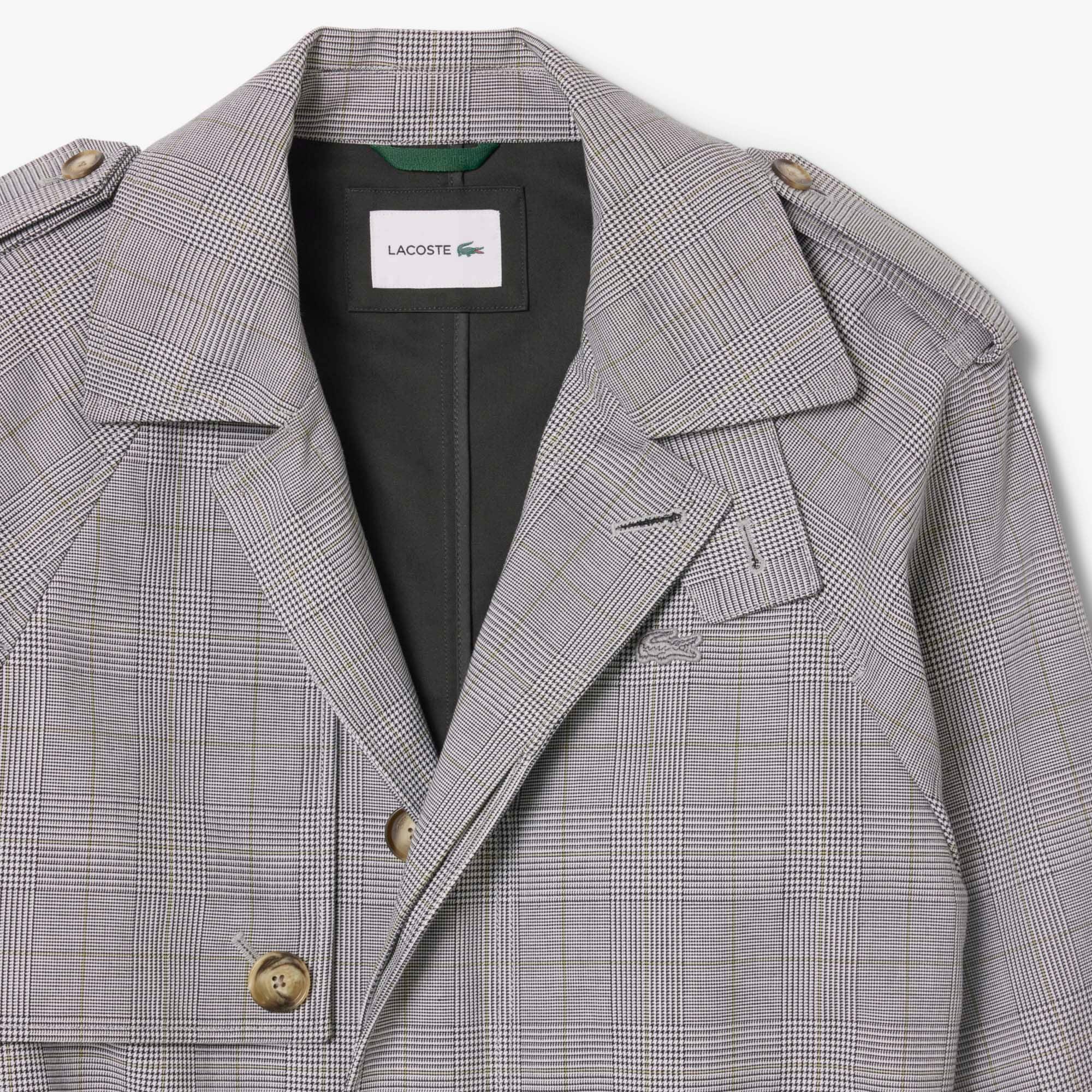 Men's Water-Repellent Plaid Trench Coat - White / Black / Green