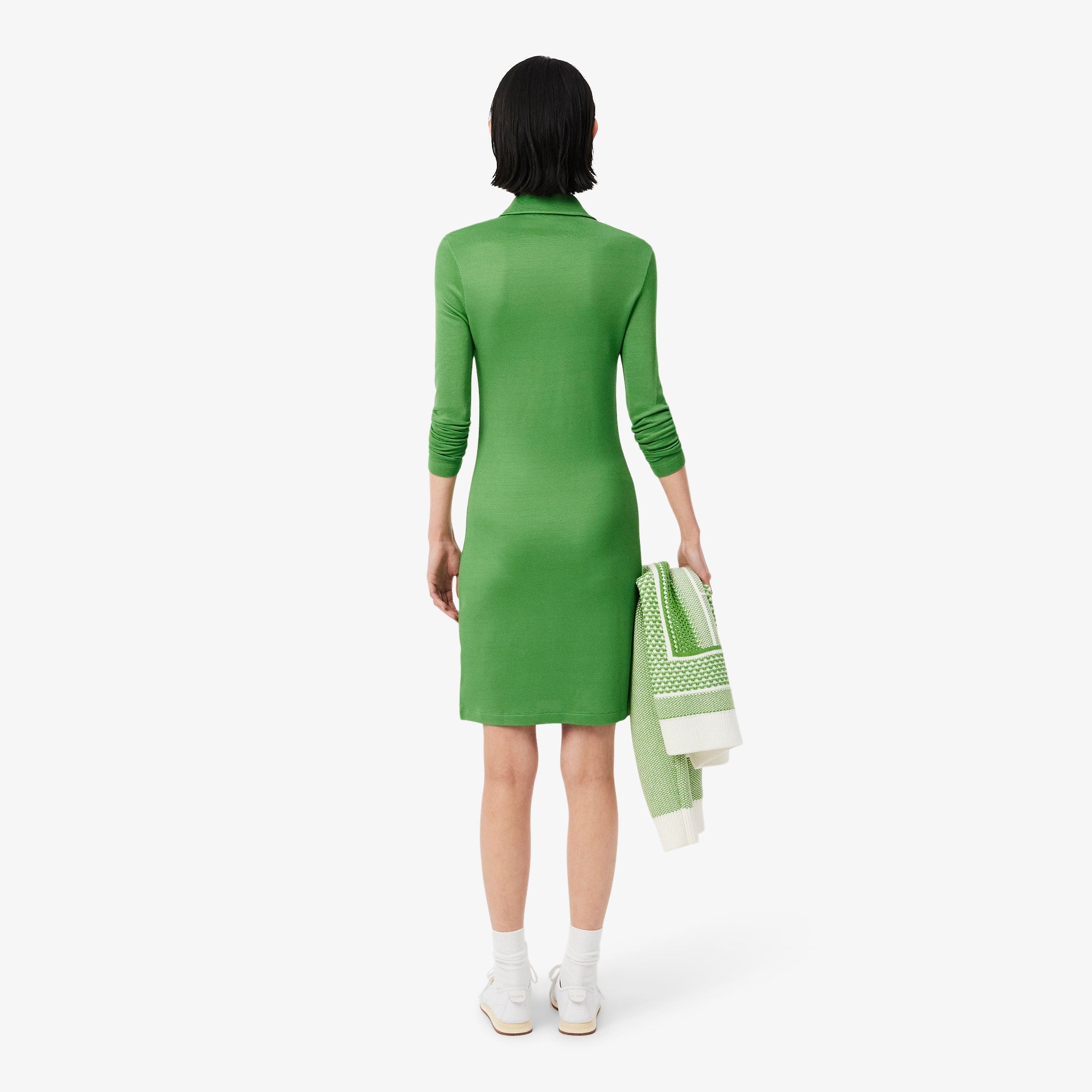Fluid Satin Piqué Polo Dress - Vert