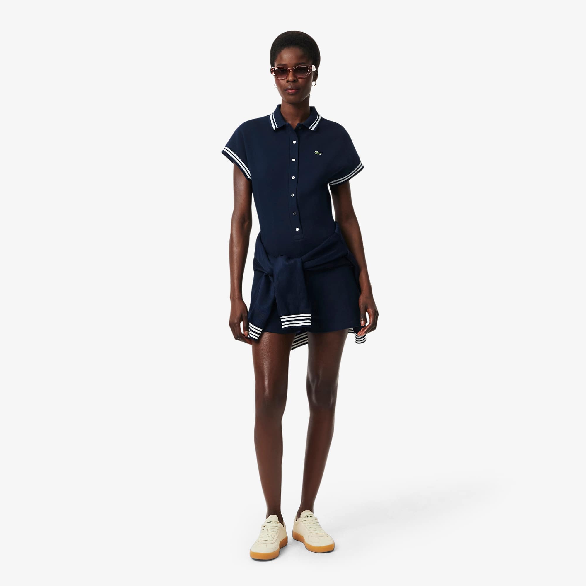 Made In France Polo Collar Playsuit - Navy Blue / White