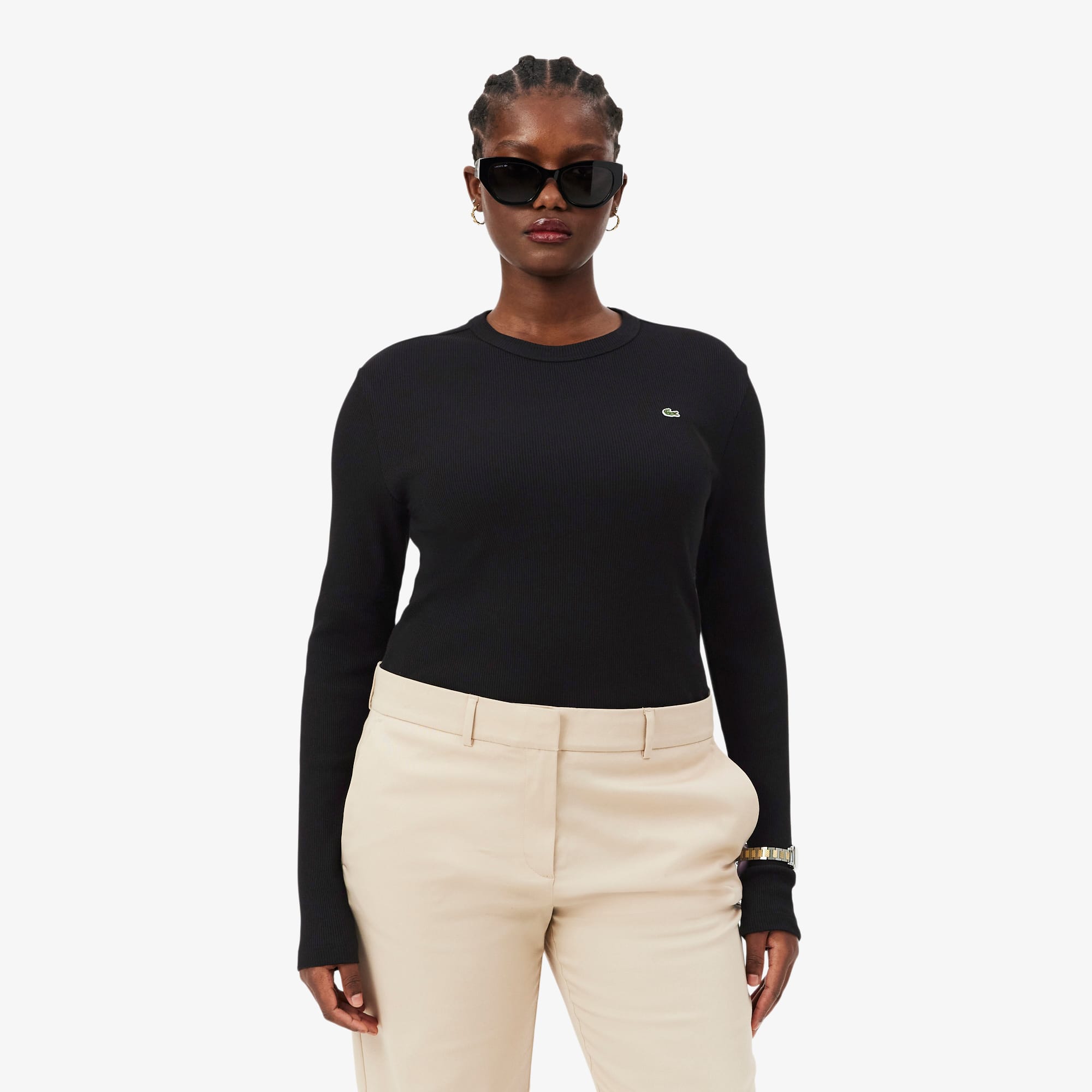 Women's Slim Fit Ribbed Cotton T-Shirt - Black