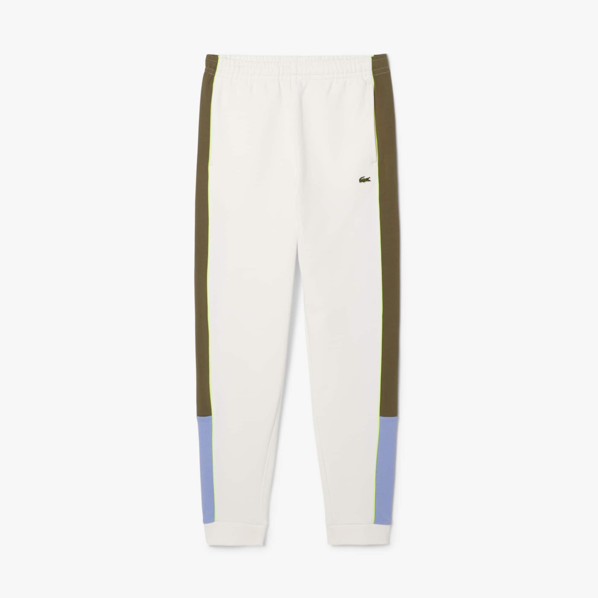 Men's Tapered Leg Fleece Sweatpants - White / Khaki Green / Purple