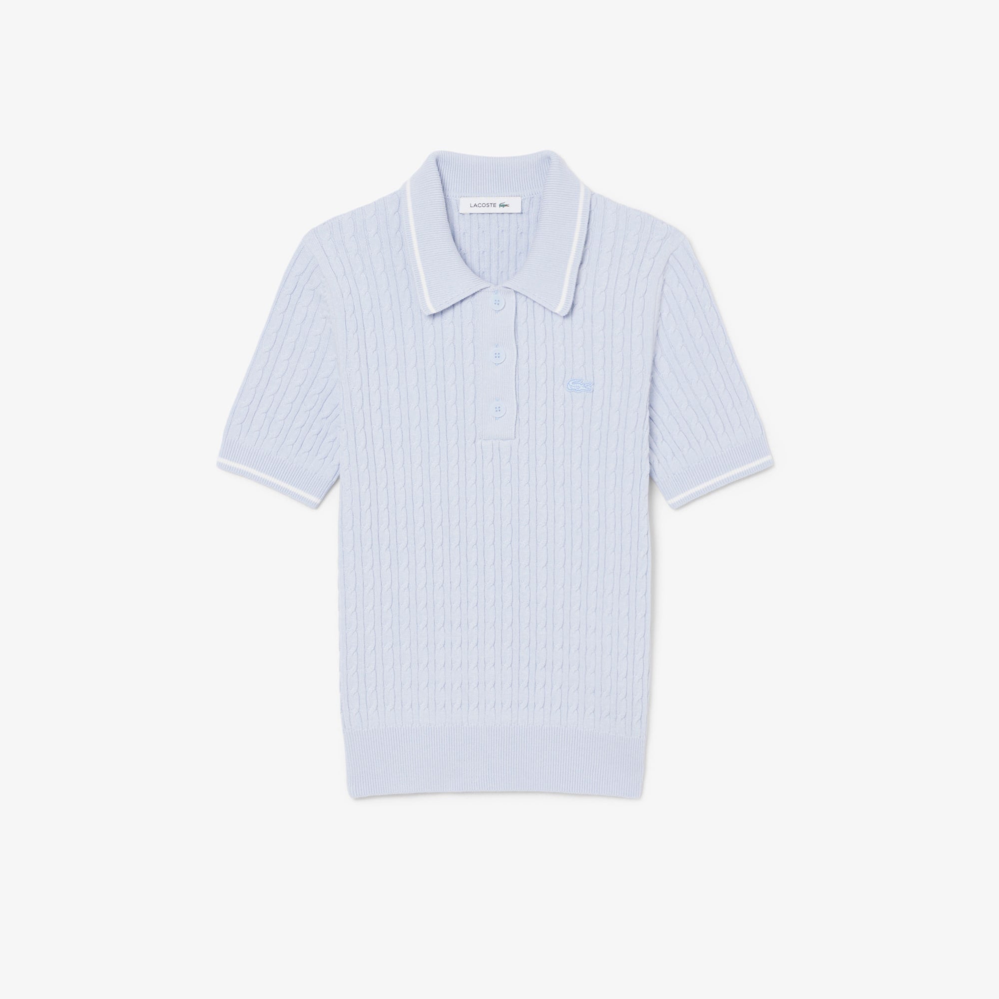 Striped Cable Knit Polo Collar Sweater - Phoenix blue