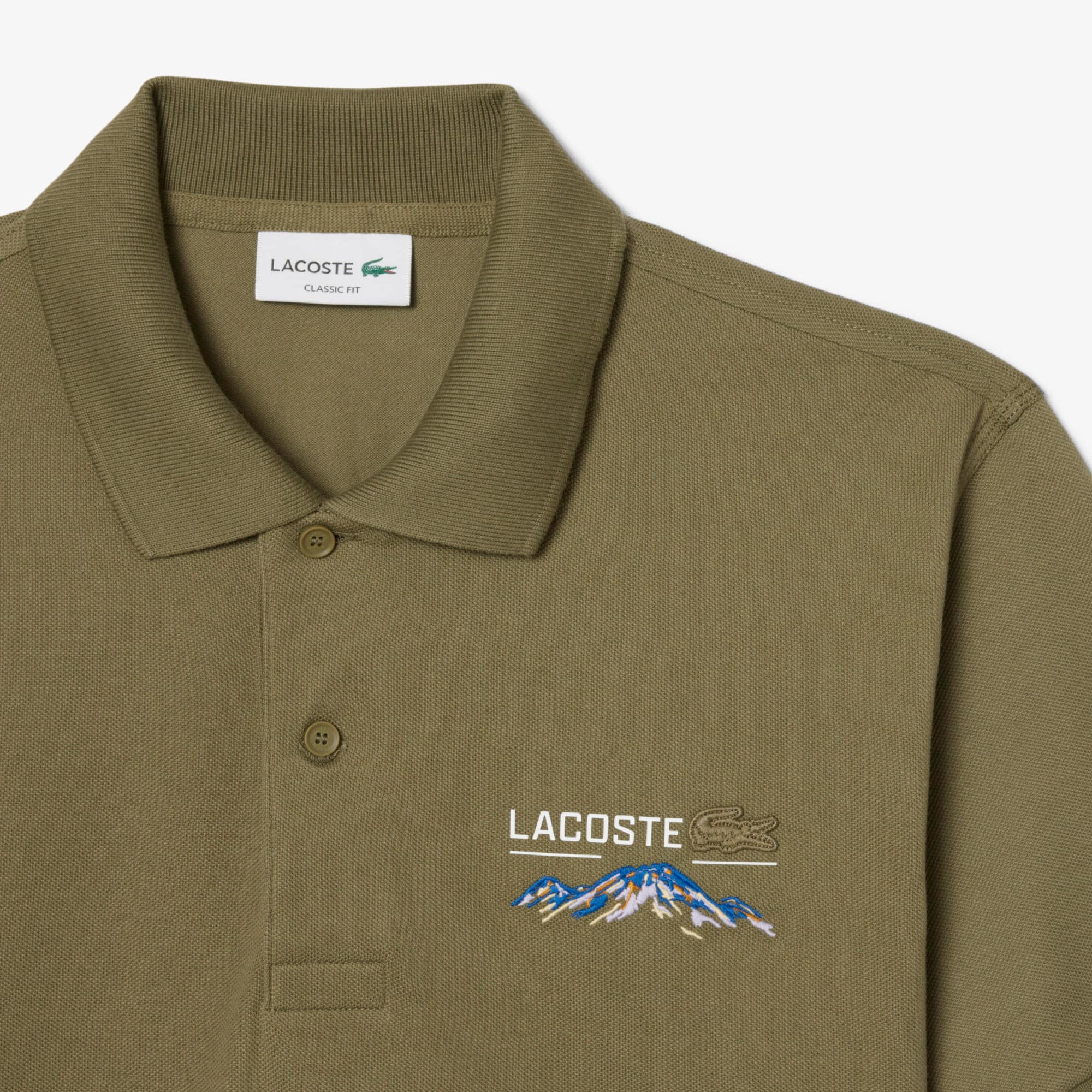 Men's Classic Fit Embroidered Motif Piqué Polo - Khaki Green