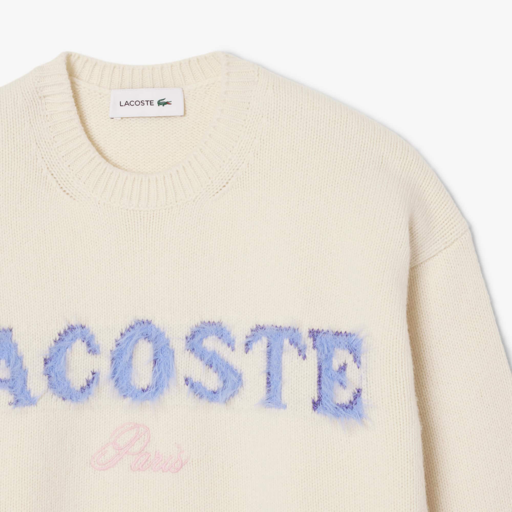 Women's Intarsia Branded Wool Sweater - Cream