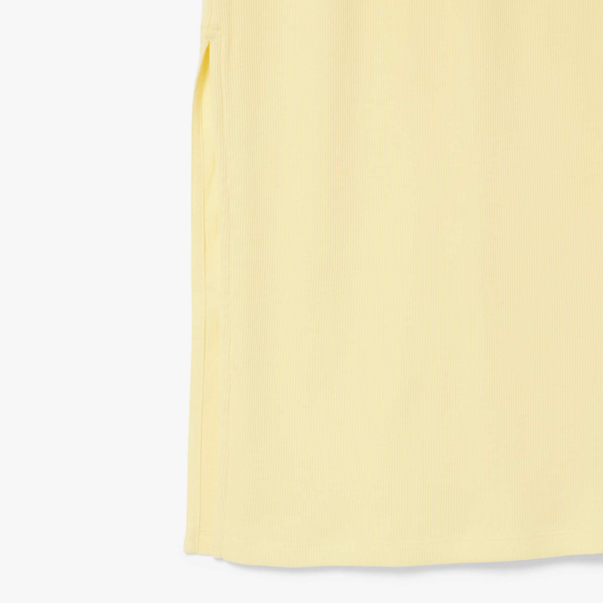 Women's Long Ribbed Cotton Polo Dress - Pastel yellow