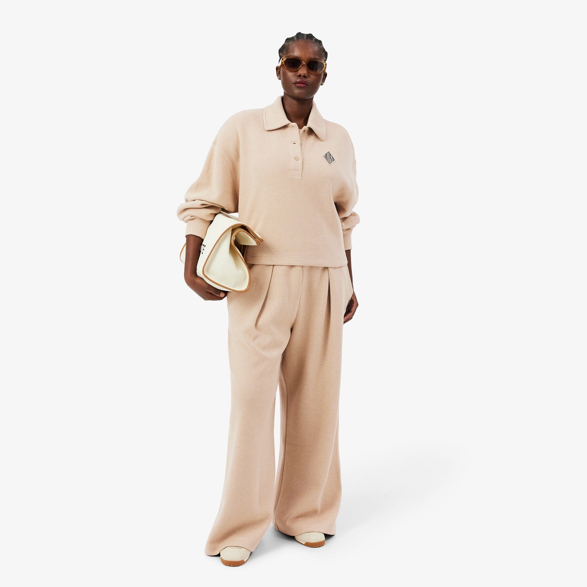 Oversized Ribbed Polo Sweatshirt - Marron